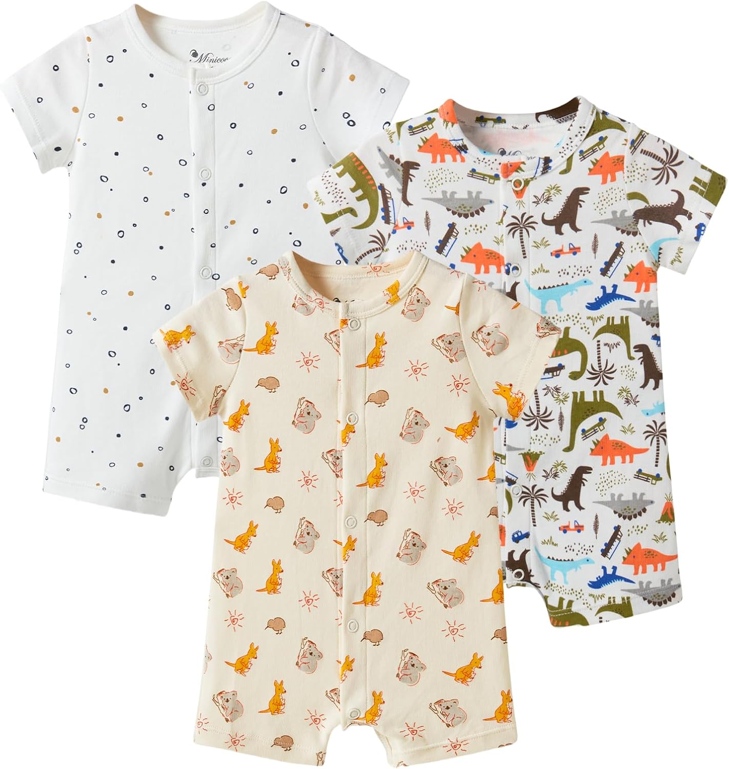 3-Pack 100% Cotton Baby Boy Rompers,0-24Months Short Sleeve Toddler Romper,Breathable Spring/Summer Clothes