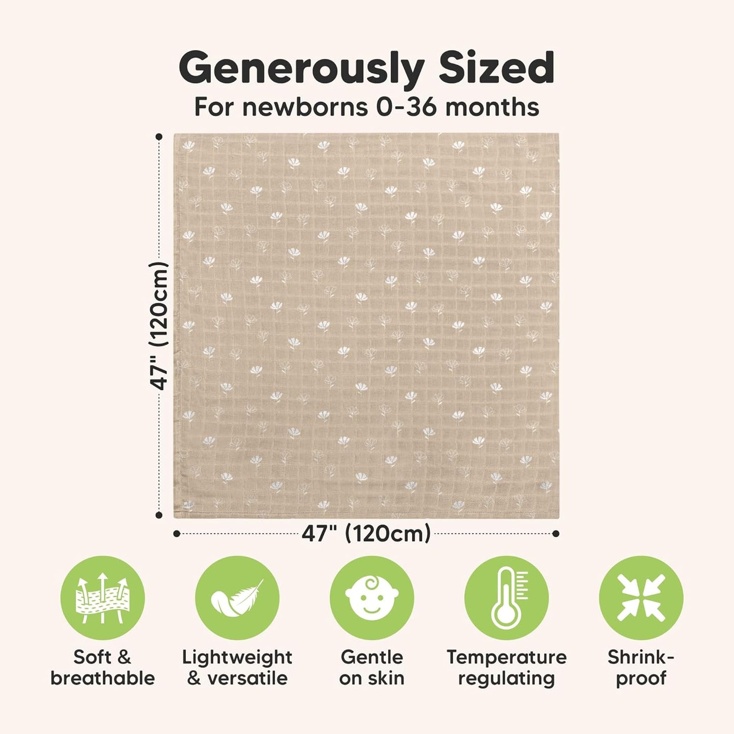 4-Pack Muslin Swaddle Blankets for Boys, Girls - Organic Baby Swaddles for Newborns, Soft & Breathable Receiving Baby Blankets for Girl, Boy, Neutral, Newborn Essentials Gift (Wild Bloom)