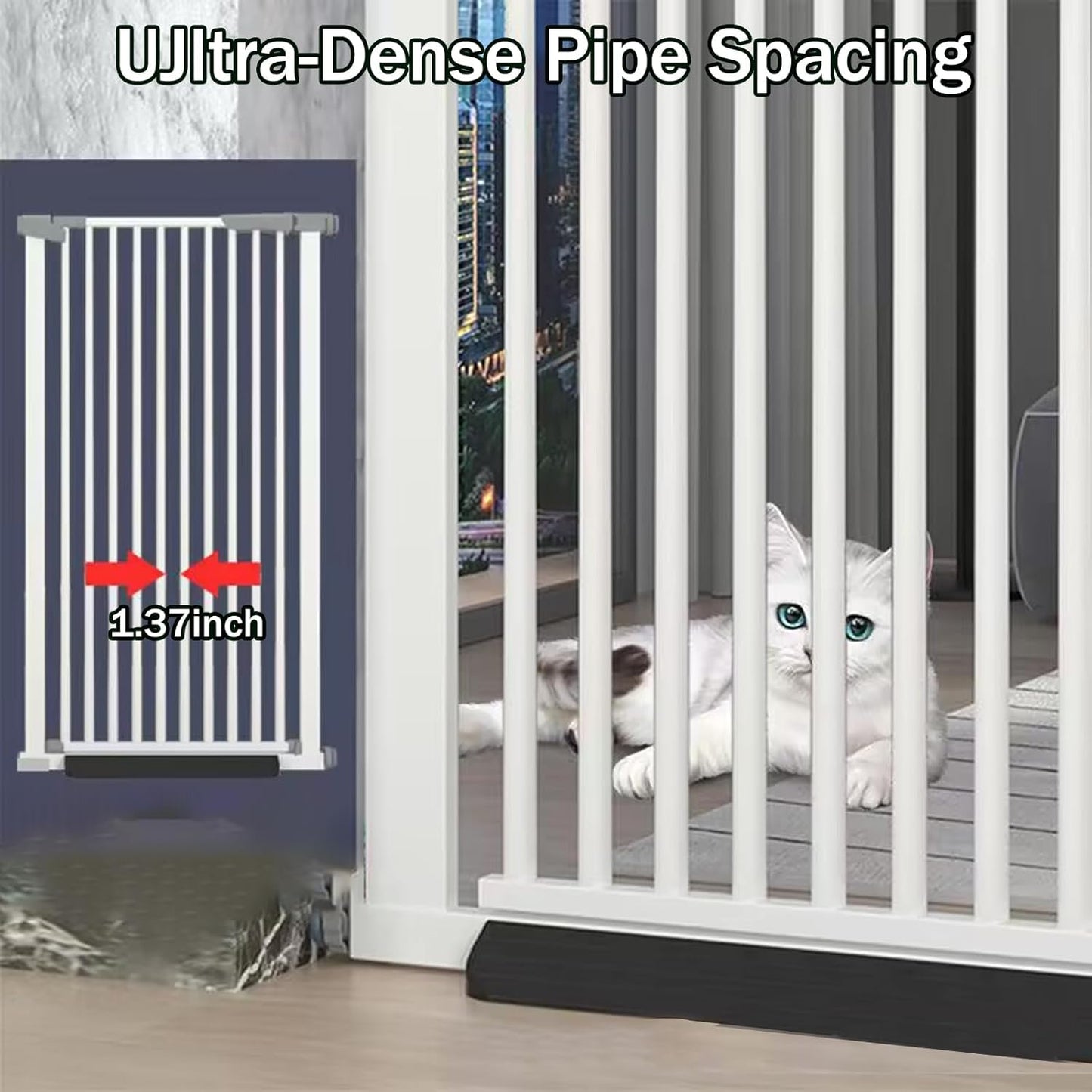 51 Inch Extra Tall Baby Gate Auto Close Cat Gate Adjustable 29.92"-43" Wide Pressure Mounted Pet Gate for Doorways,Stairs, House (White, 51.18 inch)