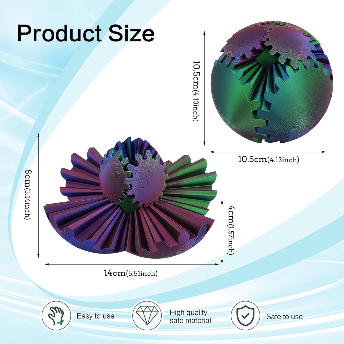 4-inch Larger 3D Printed Gear Ball - Marvellous Design Gear Sphere, Already Assembled 360° Rotatable Gearsphere, Steampunk Whirling Wonder Fidget for Stress and Anxiety Relief (Dazzle Color)