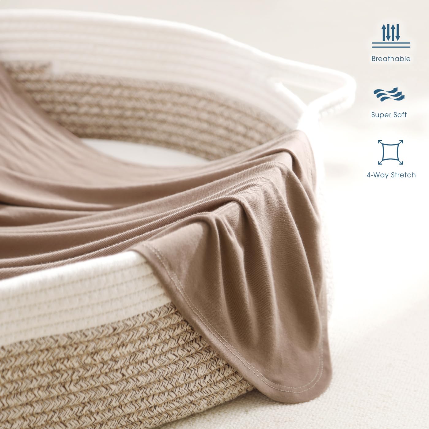 GRSSDER Newborn Swaddle Blanket, Ultra Soft Jersey Receiving Blanket with Matching Headband and Beanie Set 33×44", Stretchy Baby Neutral Swaddle Wrap for Girls and Boys