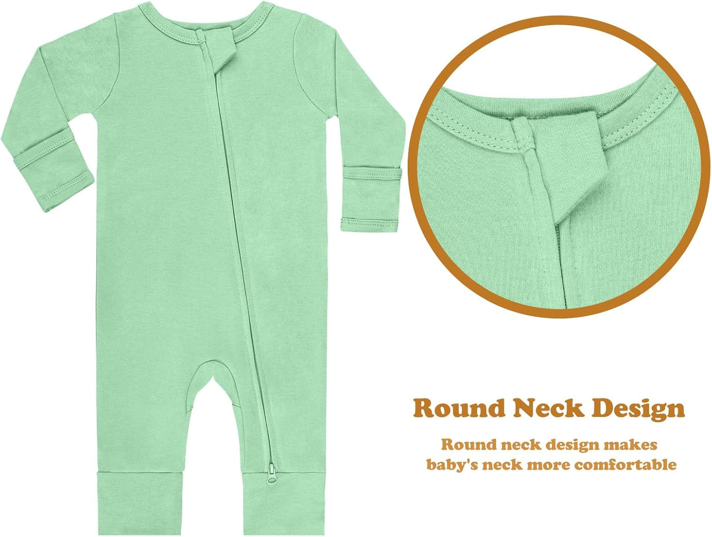 GUISBY Long Sleeve Cotton Pajamas Footless Baby Bodysuits with Zipper and Mittens 3-Pack for Boys Girls