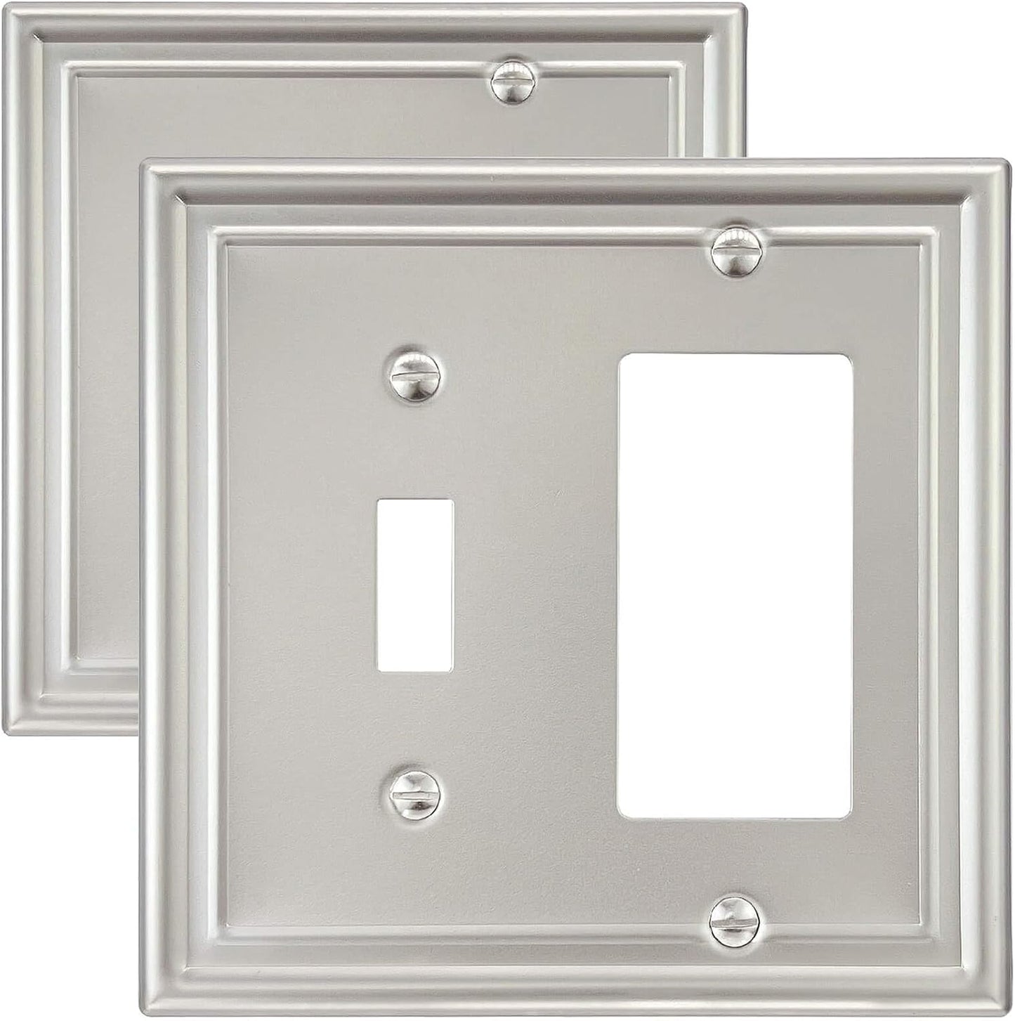 2-Pack Combination 1 Toggle/1 Decorator Wall Plate, Metal Switch Plate and Outlet Cover, Satin Nickel, Midsize, A035 Series