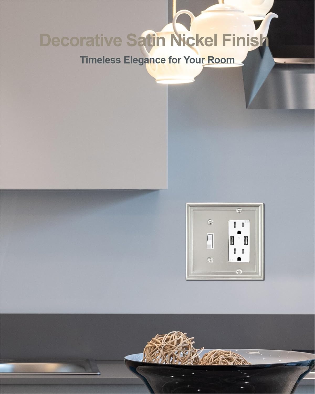 2-Pack Combination 1 Toggle/1 Decorator Wall Plate, Metal Switch Plate and Outlet Cover, Satin Nickel, Midsize, A035 Series