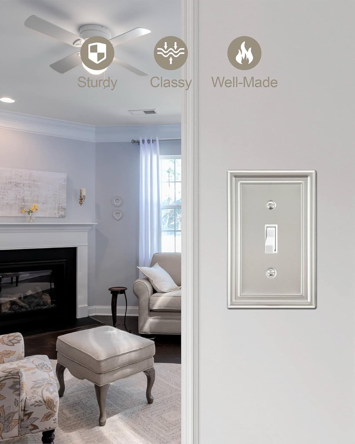 2-Pack Single Toggle Wall Plate, Metal Light Switch Cover, Satin Nickel Switch Plate Cover, 3.15‘’*4.88‘’， Midsize, A035 Series