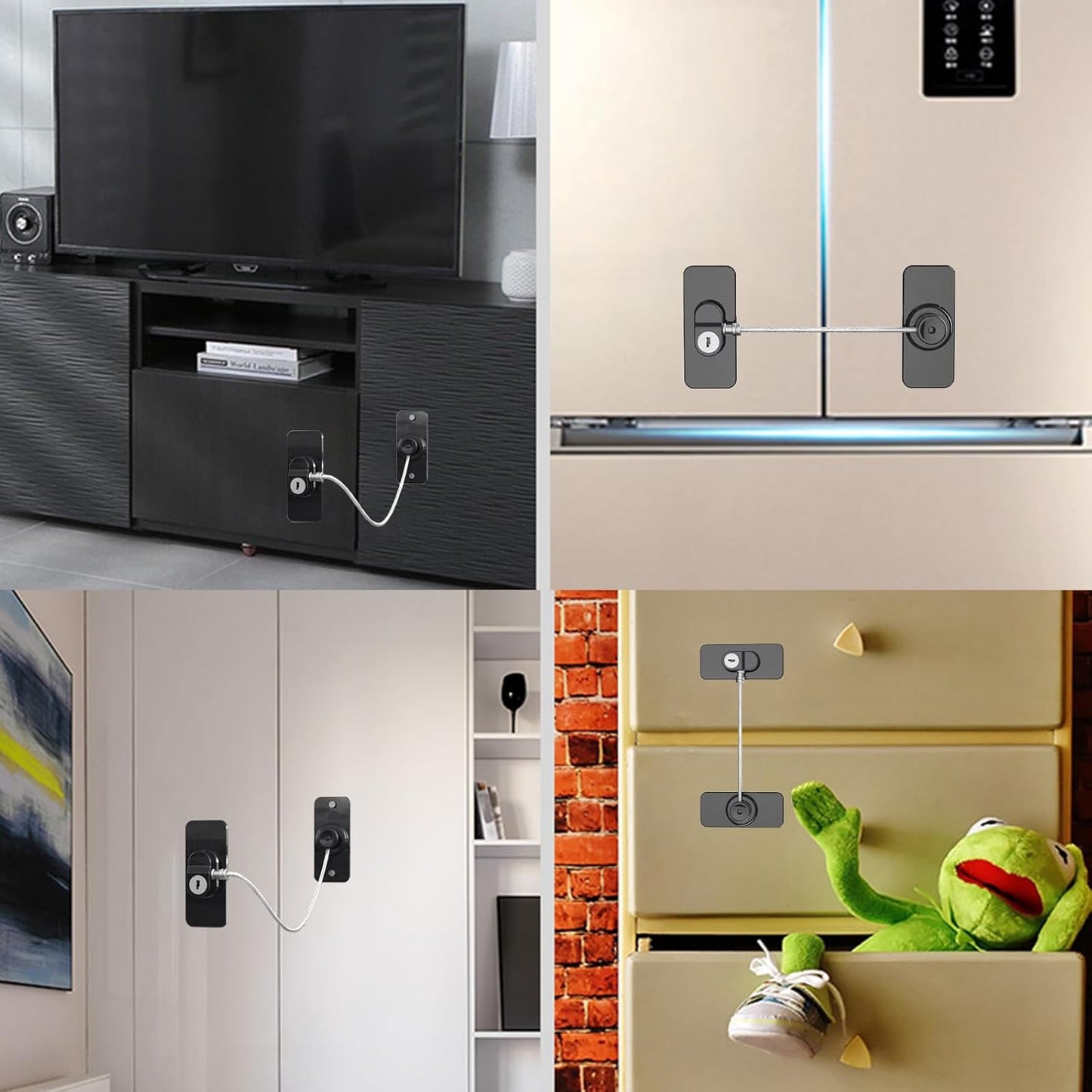 Fridge Lock (4 Pack),Refrigerator Lock with Keys,for Fridge, Cabinet Locks, Drawers, Dishwasher, Toilet and Child Safety Cabinet Locks, Traceless Adhesive No Drilling (Black)