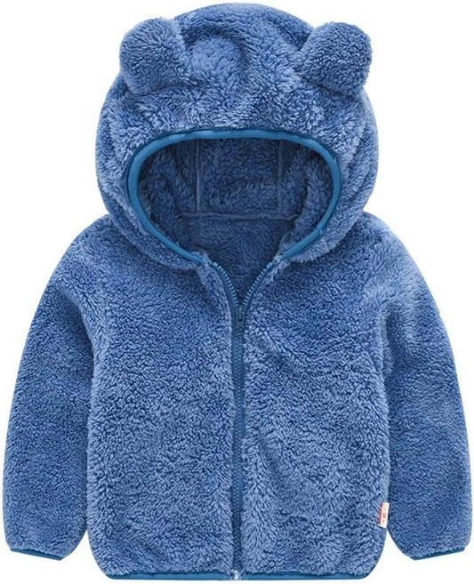 AIWUHE Toddler Boys Girls Hooded Jacket Fleece Hoodie Winter Warm Solid Color Teddy Coat Zip-up Bear Ear Sweater Fall Clothes