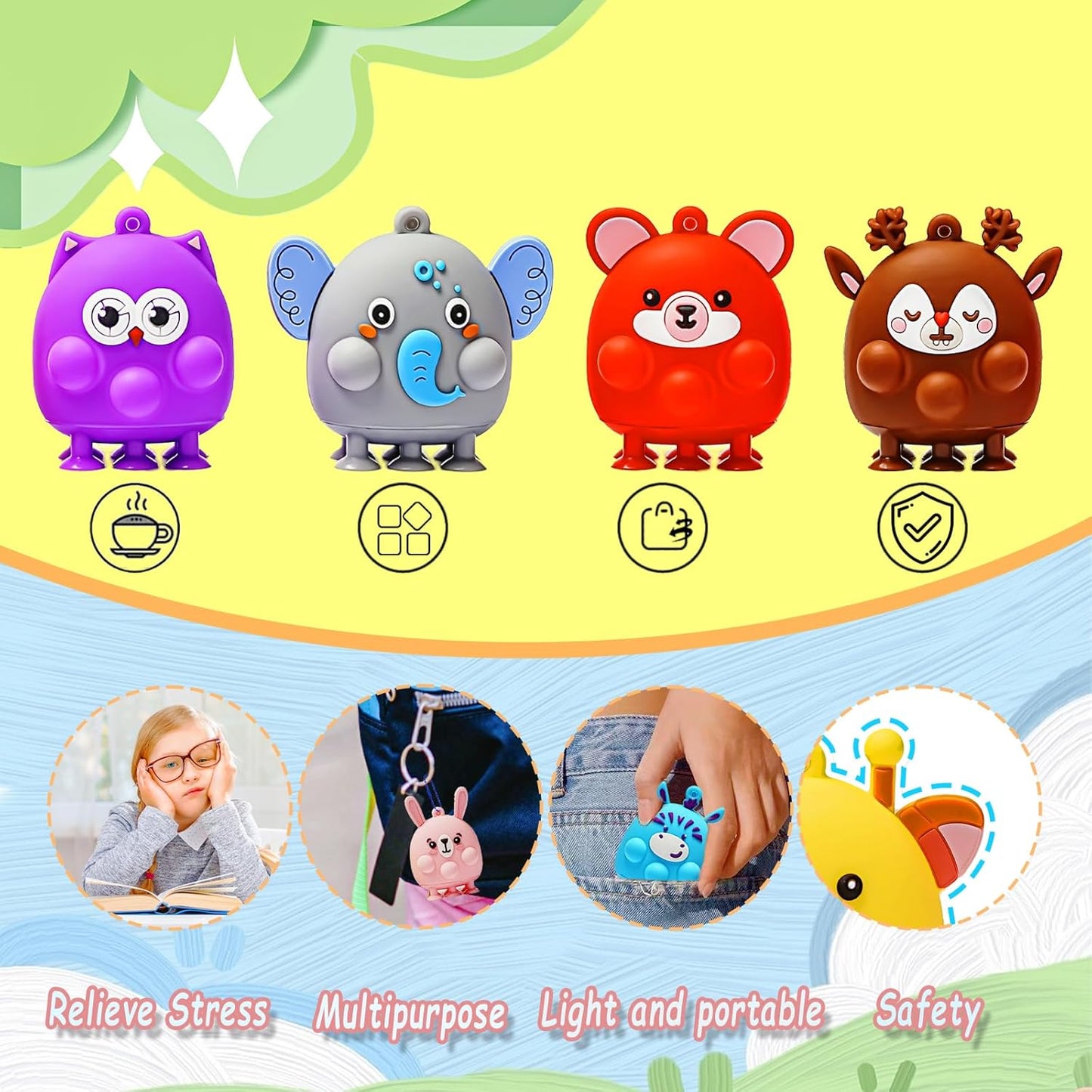 32 Pcs Party Favors for Kids, 3D Animal Pop Fidget Toys Bulk, Sensory Bath Suction Toys for Toddlers, Carnival Treasure Classroom Prizes Box Toys, Fidget Stocking Stuffers Birthday Party Gifts