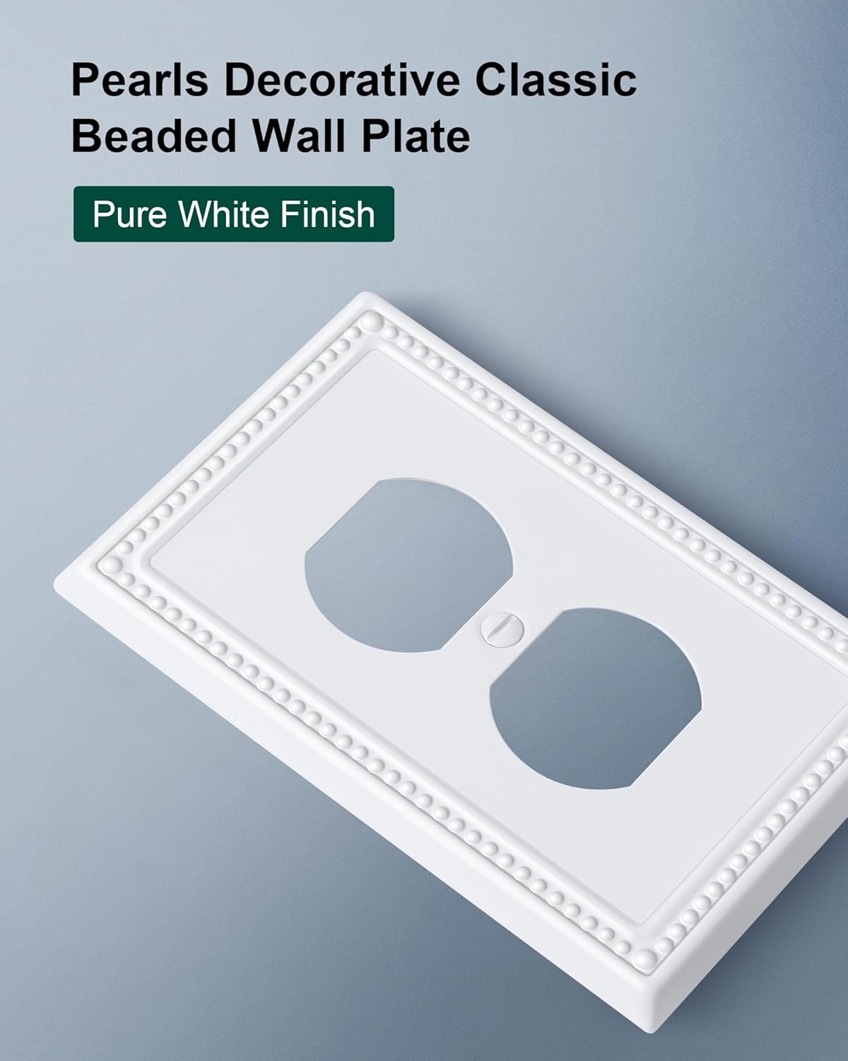 4-Pack Duplex Outlet Cover Plate, Pure White Metal Wall Plates for Electrical Outlets, 1 Gang Receptacle Light Switch Cover, Pearls Decorative Switch Plates and Outlet Covers