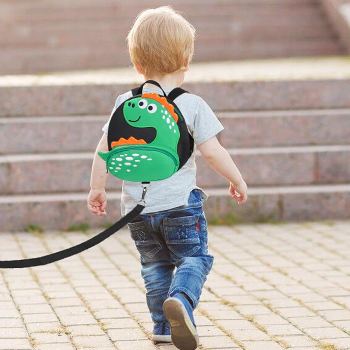 Accmor Toddler Harness Backpack Leash + Black Anti Lost Wrist Link, Cute Dinosaur Kids Backpack with Wristband Tether Strap, Mini Child Backpack Protection Leashes for Boys Girls Aged 1-3 Years