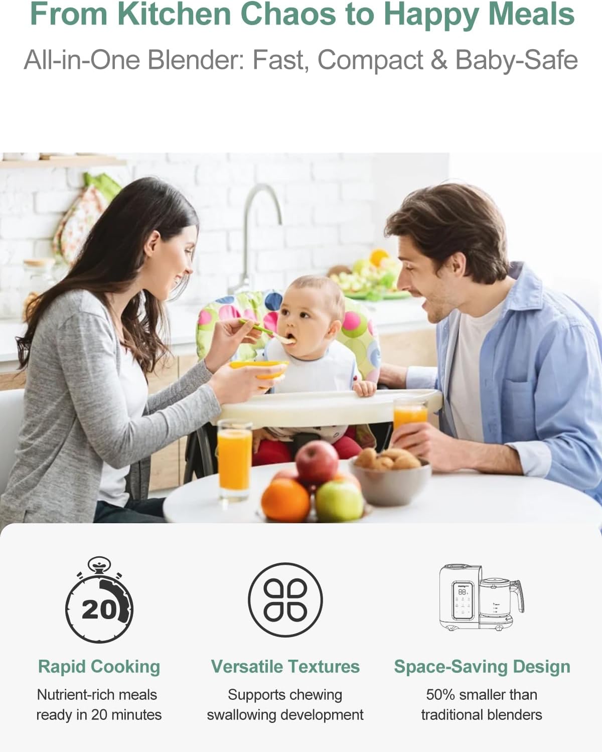 MOMYEASY Baby Food Maker, Baby Food Steamer and Puree Blender, Food Processor Chopper Grinder Steamer in-One, Auto Cooking & Grinding with Touch Control Panel&Self Cleans, BPA-Free