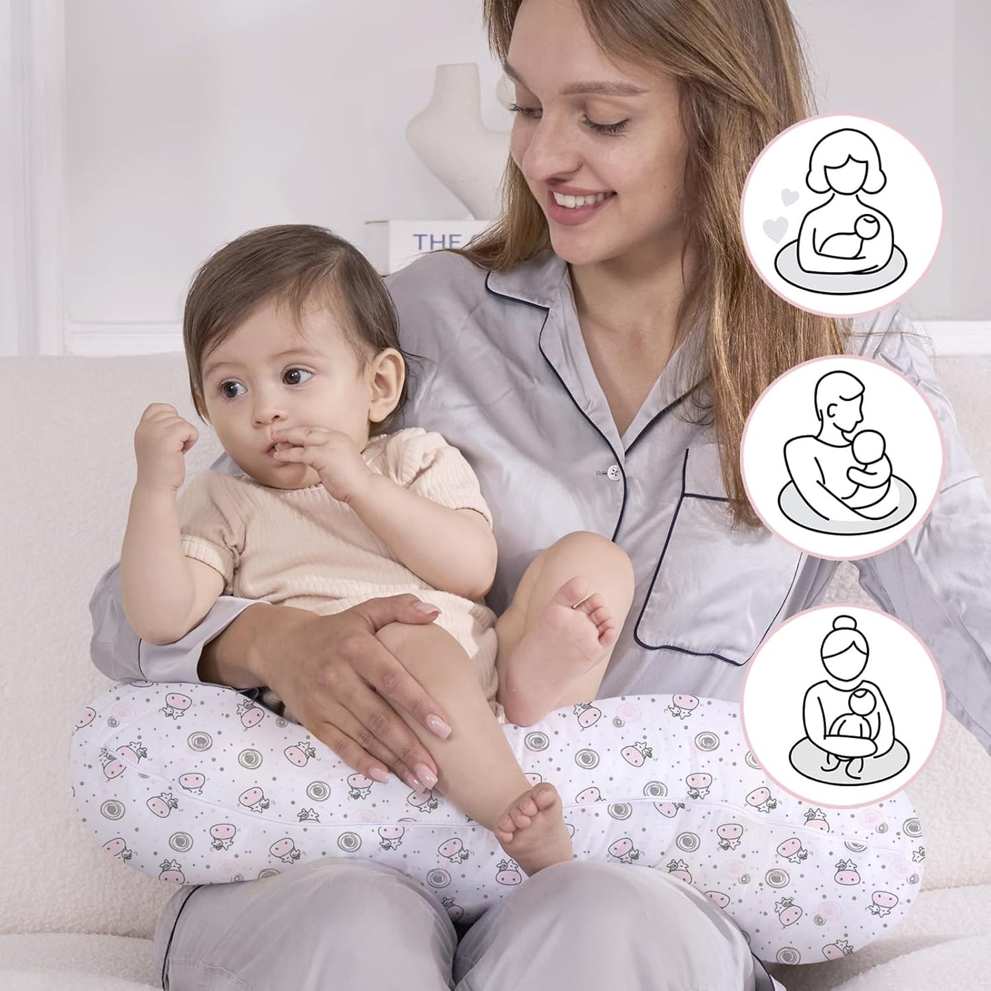 Nursing Pillow, Breast Feeding Pillows for Mom, Pink Calf Soft Cover with Breathable Filling, Feeding Support Pillow for 0-12 Months, Multifunctional Support Cushion for Travel (Cute Calf)