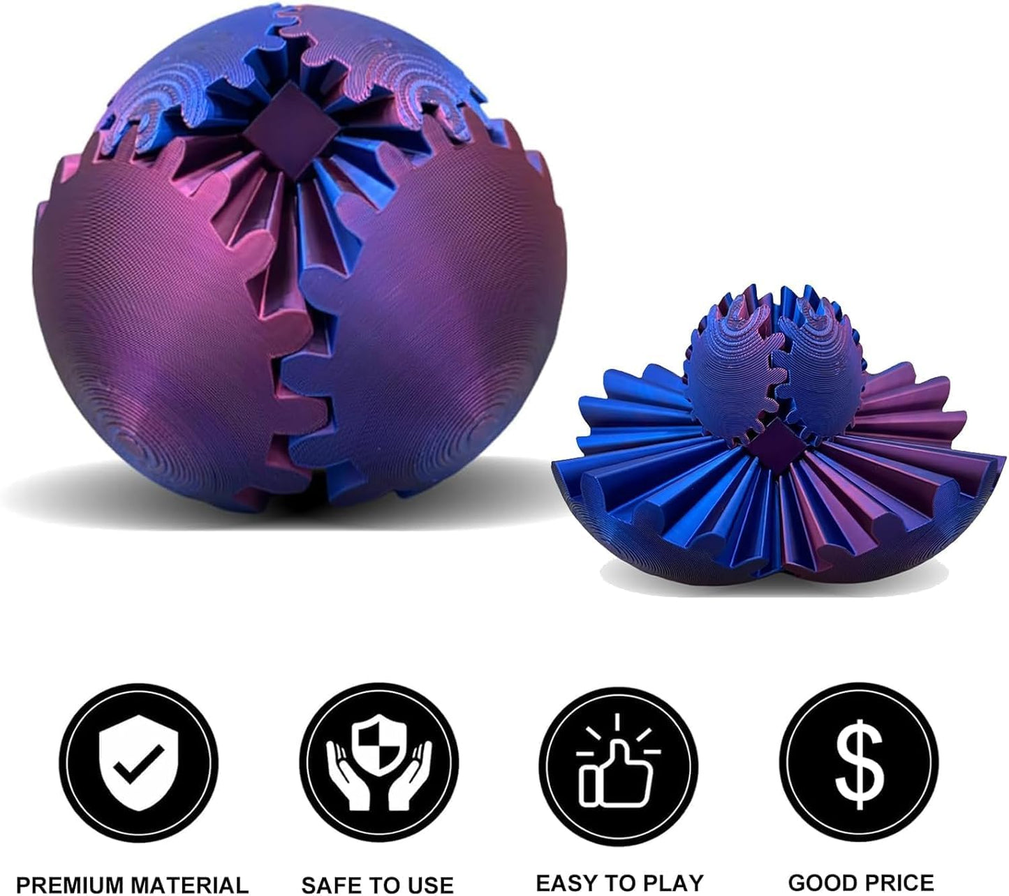 2024 New Gear Ball- 3D Printed Gear Ball Spin Ball or Cube Fidget Toy Desk Toy - Ideal for Sensory Needs and Autism Activity Gear Ball for Adults & Kids (Purple)