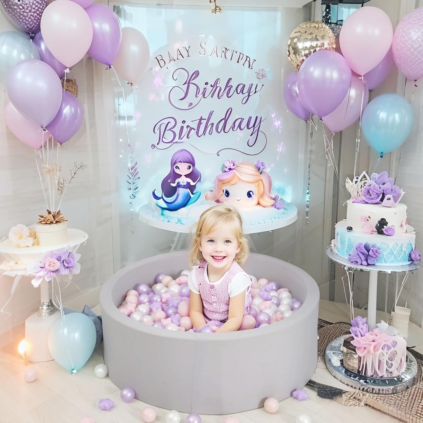 GOGOSO Balls for Ball Pit - Plastic Ball for Toddlers 1-3, Baby Kids Ball Pool Decoration 50 100 200 300 500 1000 (A Purple+Pink+White+Clear, 50 Balls)