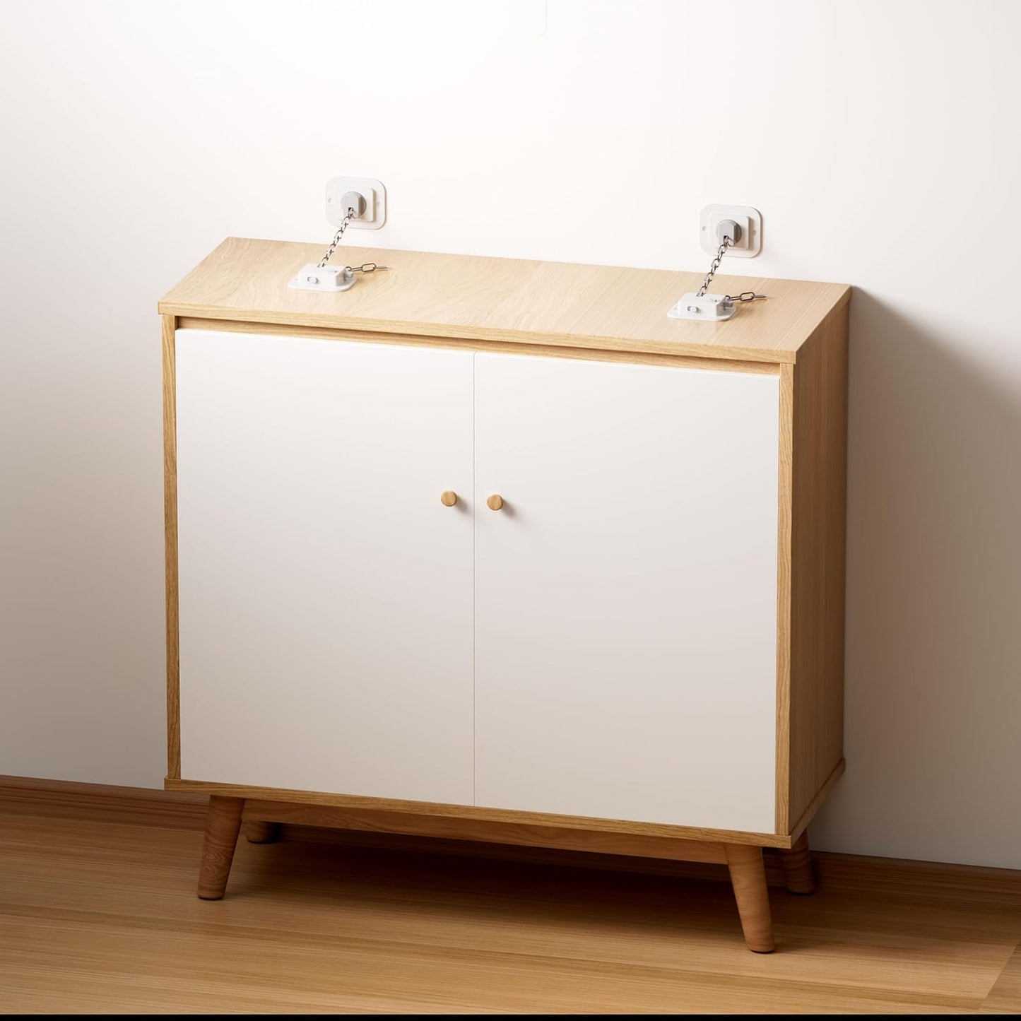 YEYA Anti-Tip No Drill Furniture Anchor with 3M Adhesive 10" Adjustable Straps, Baby Proofing Wall Anchors for Child Safety, Playroom Essentials 4P