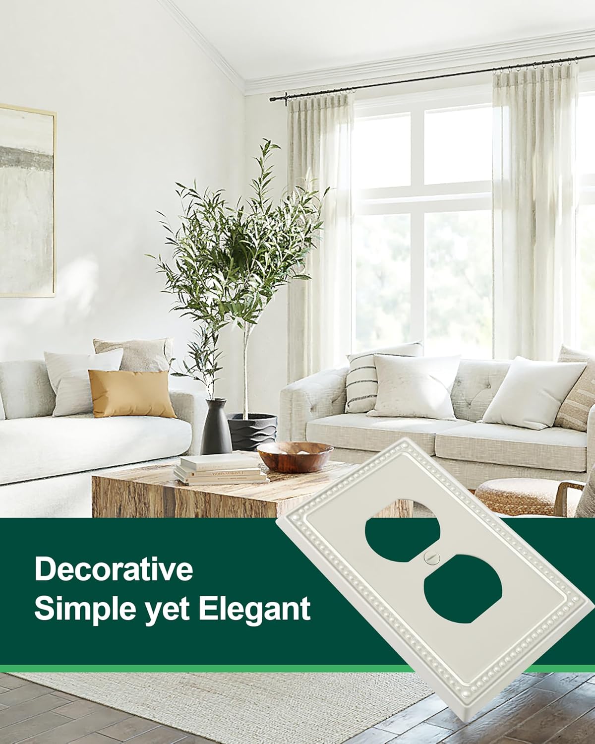 6-Pack Duplex Outlet Cover Plate, Light Almond Metal Wall Plates for Electrical Outlets, 1 Gang Receptacle Light Switch Cover, Pearls Decorative Switch Plates and Outlet Covers