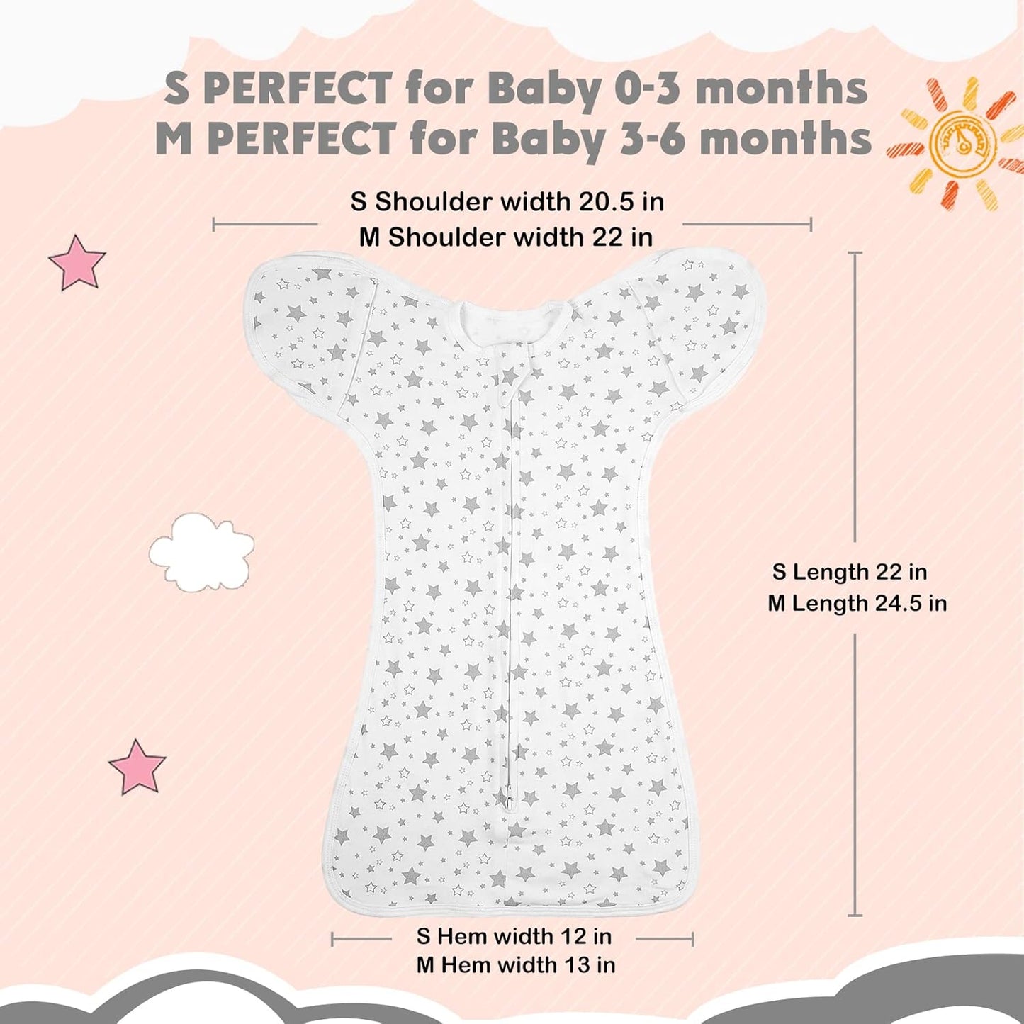 2 Pack Transition 2 Way Zipper Swaddle, 2 in 1 Arms In/Out, 100% Cotton Newborn Swaddling Sack Sleeping Sack 3-6 Months