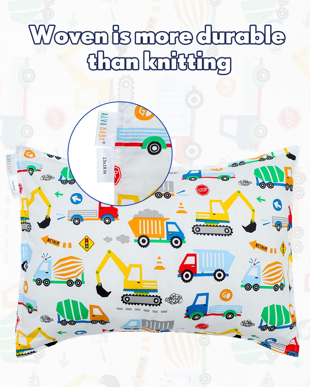 ALVABABY Toddler Pillowcases 2 Pack Organic Cotton Kids Pillow Cover Fit 13"x 18" or 12"x20" Envelope for Girl Boy Sleepy Travel