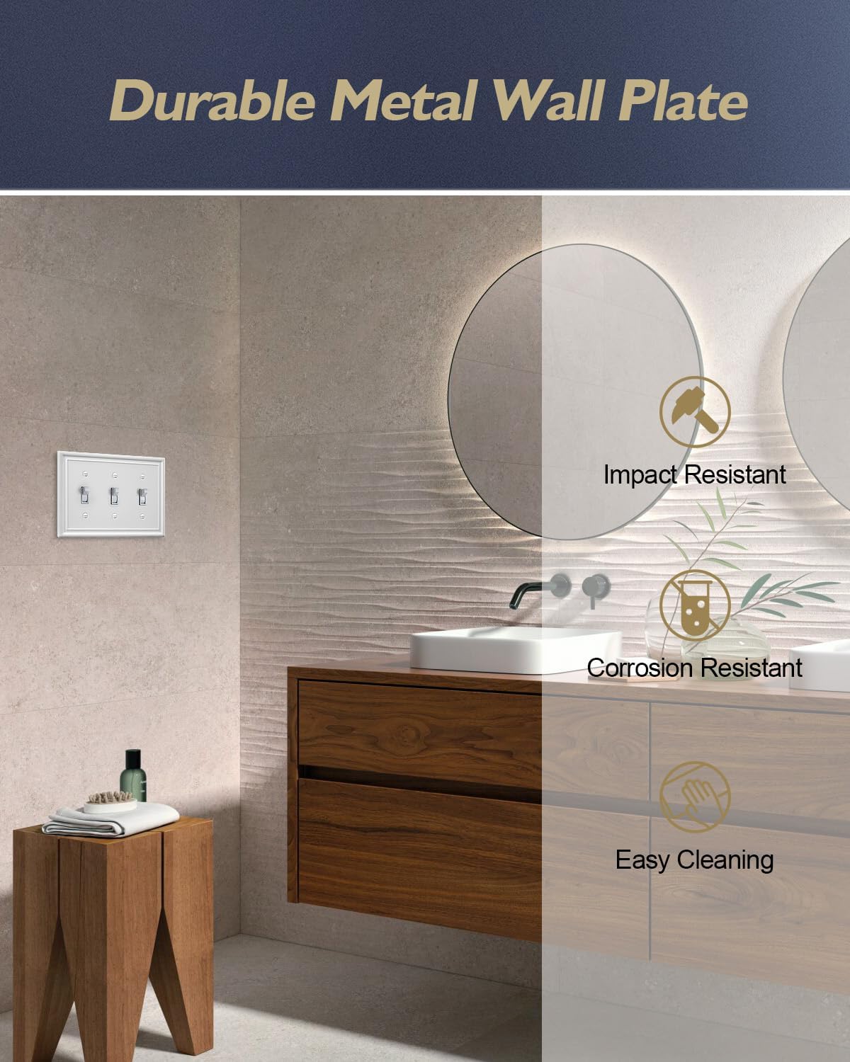 2-Pack Triple Toggle Light Switch Cover Plate, Metal Switch Plate Covers, Off White Wall Plate, 6.77''*4.88'', Midsize