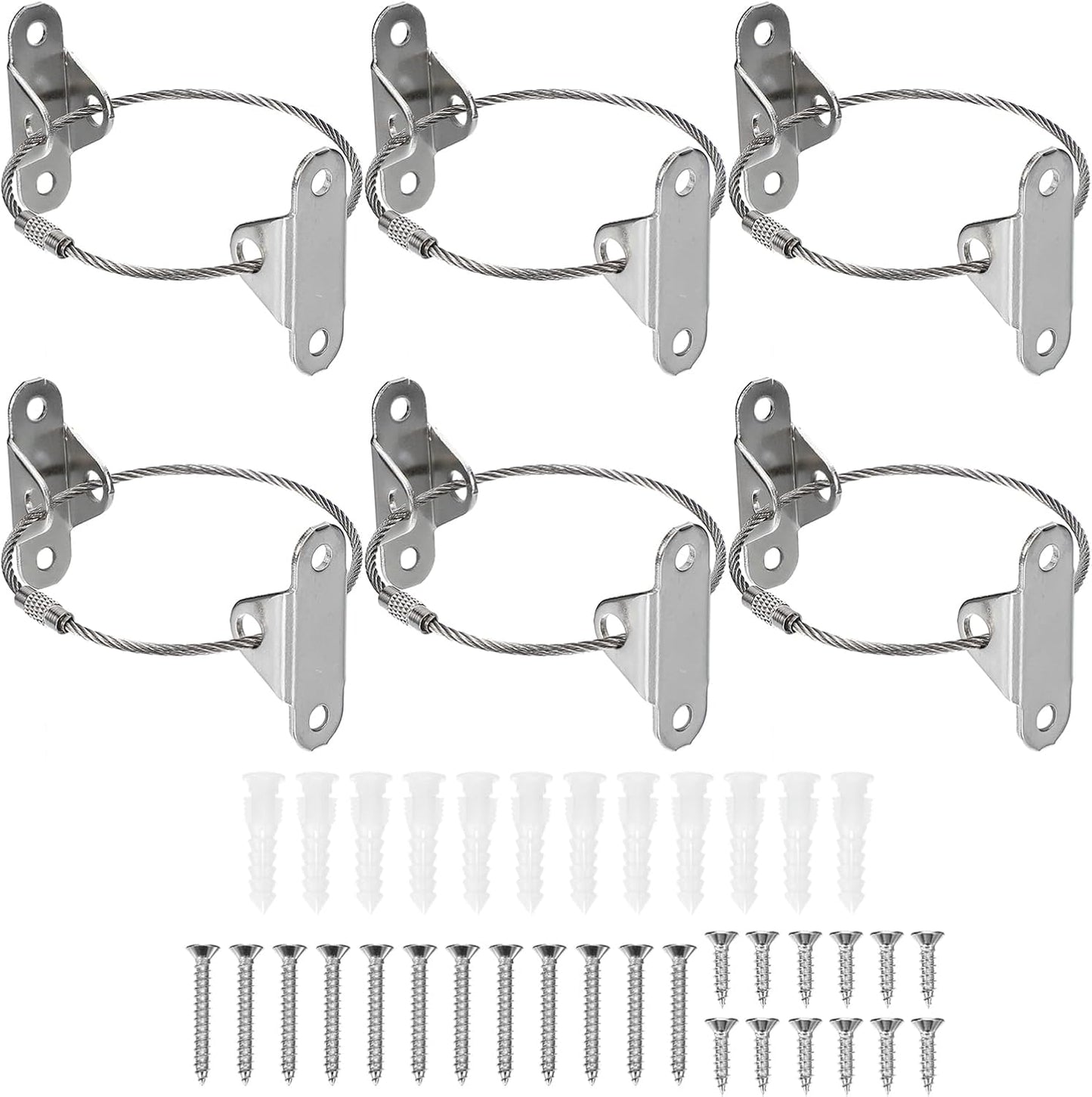 MECCANIXITY Furniture Anchors, 8 Inch Anti Tip Furniture Anchors Stainless Steel Furniture Securing Wall Anchors for Earthquake Straps Home Safety, Silver 6 Sets