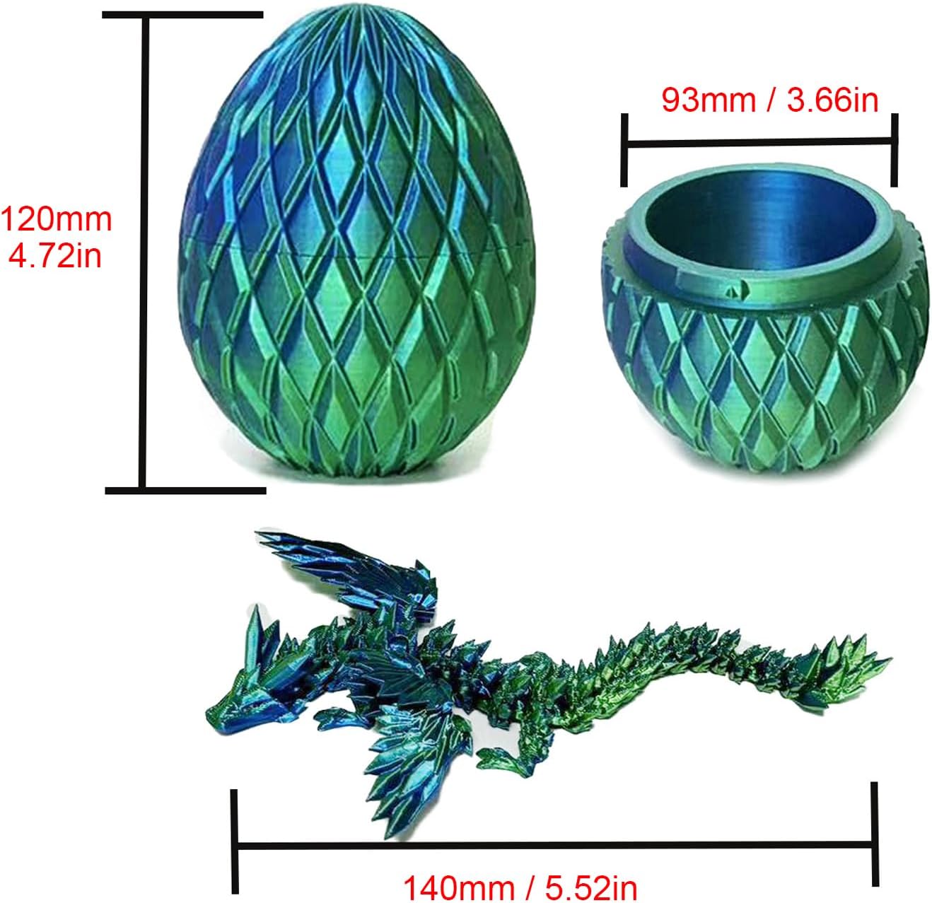 3D Printed Dragon Eggs with Dragon Inside Fidget Toys for Adults, 3D Printed Articulated Dragon, Home Office Decor Executive Desk Toys Posable Flexible Crystal Dragon Toy(F-Green)