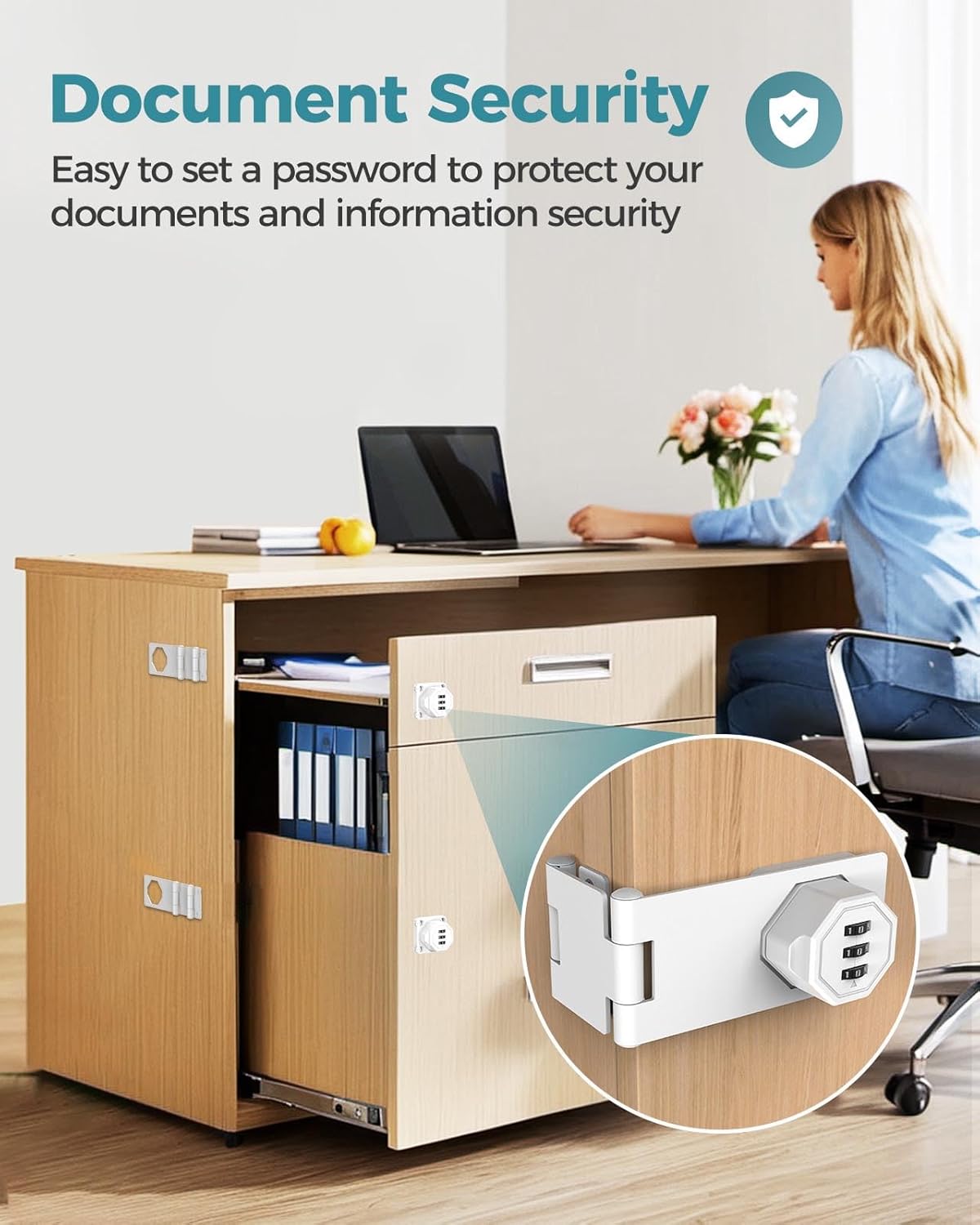 90 Degree Cabinet Combination Door Lock Latch, Zinc Alloy Password Rotary Hasp Lock, Keyless Folding Latches for Office File Cabinet, Drawers, Cupboard, Small Doors, Locker (1, White)