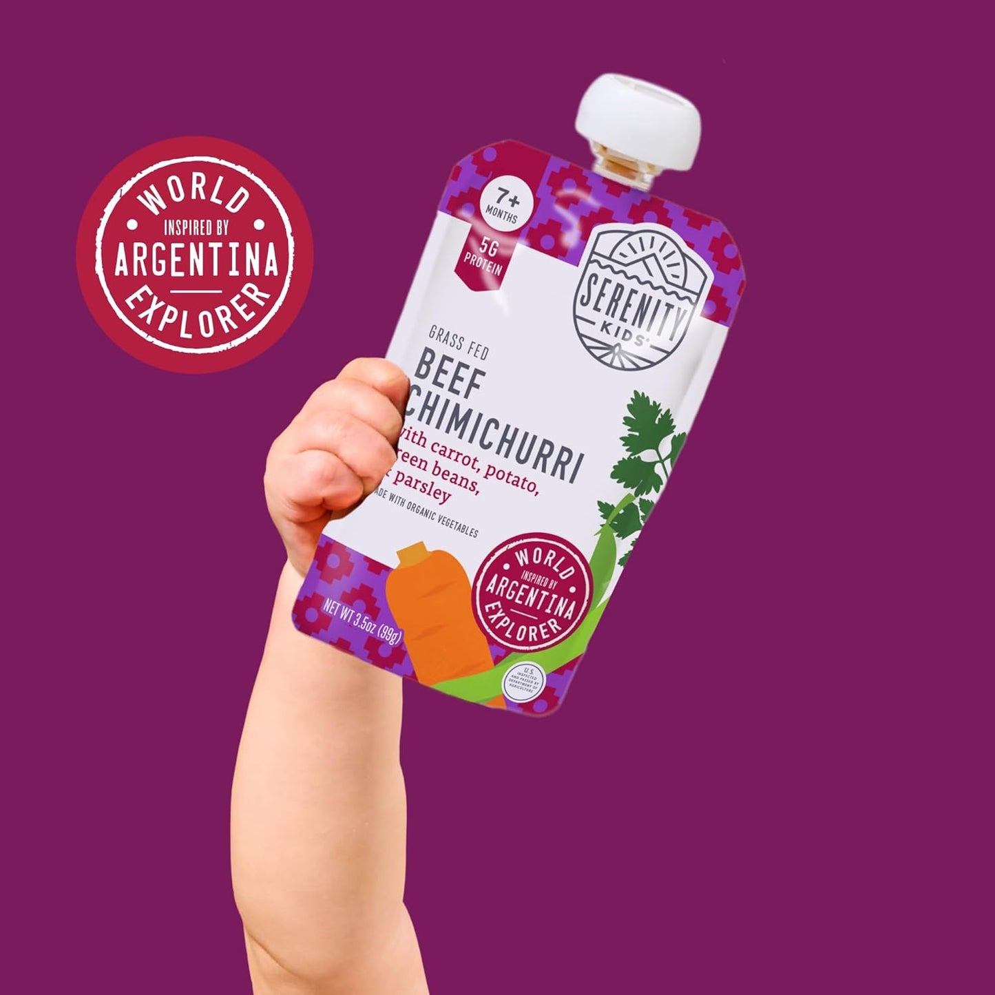 Serenity Kids 7+ Months World Explorers Beef Chimichurri Baby Food Pouches - Baby Puree Made with Organic Veggies & Ethically Sourced Beef - BPA-Free Pouches - 3.5 Oz, 6 Pack