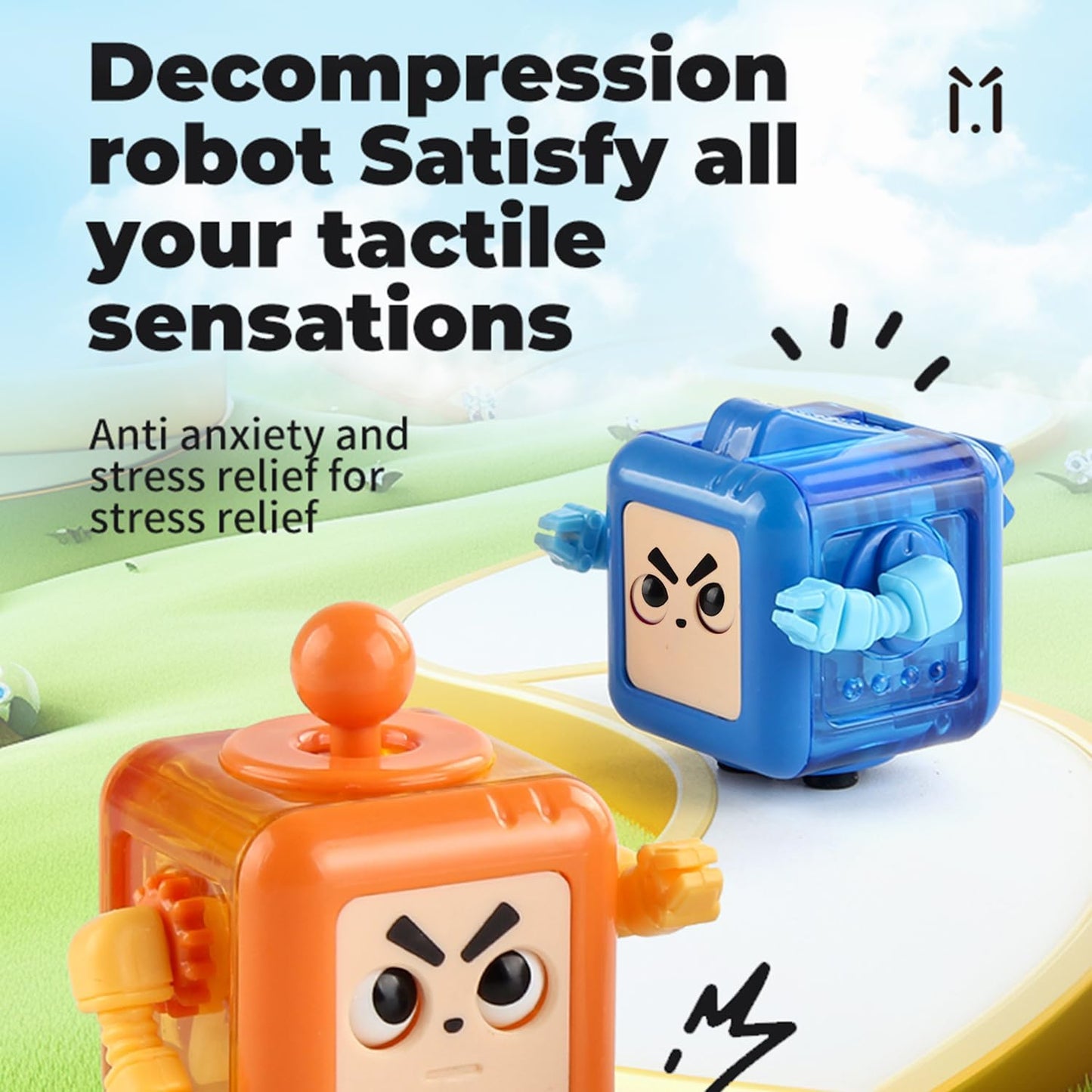 2P Fidget Robot Cube Fidget Toy, Magic Cube Stress and Anxiety Relief Toys, Fidgets Robot Cube Toy Cube Relaxing Hand-Held for Adults, Killing Time Cool Fidget Block for ADD/ADHD/OCD (Orange Blue)