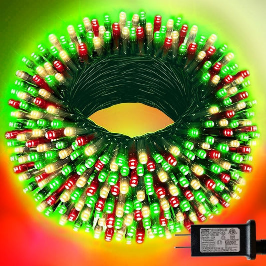33ft Christmas Decorative Mini Lights, 100 LED Green Wire Fairy Starry String Lights Plug in, 16 Lighting Modes for Indoor Outdoor Xmas Tree Wedding Party Decoration (Red/Green/Warm)