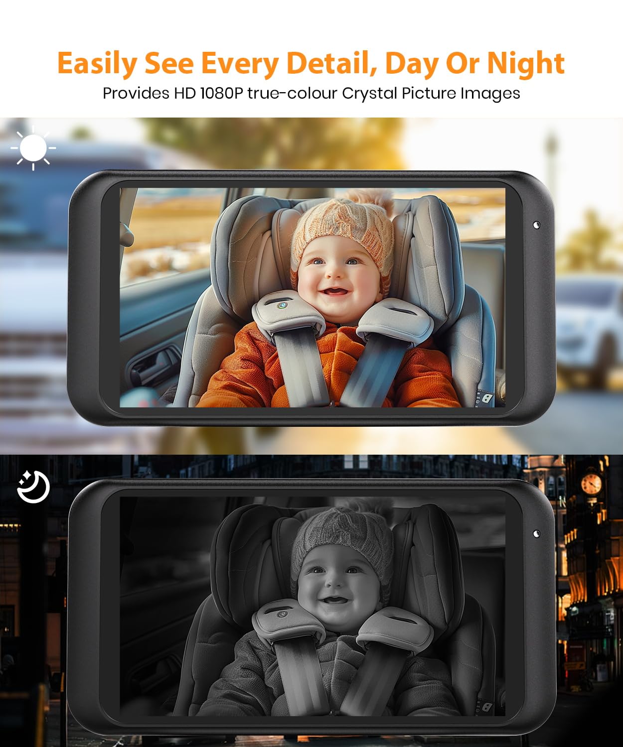 BV2 USB Baby Car Camera: 4.5" 1080P Car Seat Camera with IR Night Vision & Shockproof Clip, Real-Time Infant Monitoring, Baby Must Have Gift for New Moms & Newborn Essentials