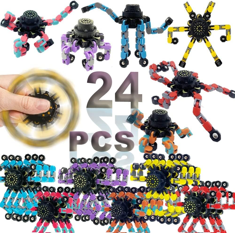 24PCS Fingertip Gyro Fingertip Mechanical Top DIY Deformation Robot Metal Transformable Gyro Spinners Finger Chain Robot Toy Fidget Spinners ADHD Astium for Kids Adults Easter Basket Stuffers for Kids