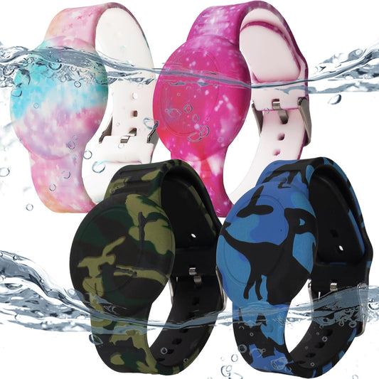 4 Pack Waterproof AirTag Bracelet for Kids, Hidden Printed Wristband for Apple Air Tag, Silicone AirTag Holder GPS Tracker Case for Band for Child Toddler, Secure Anti-Lost Protection