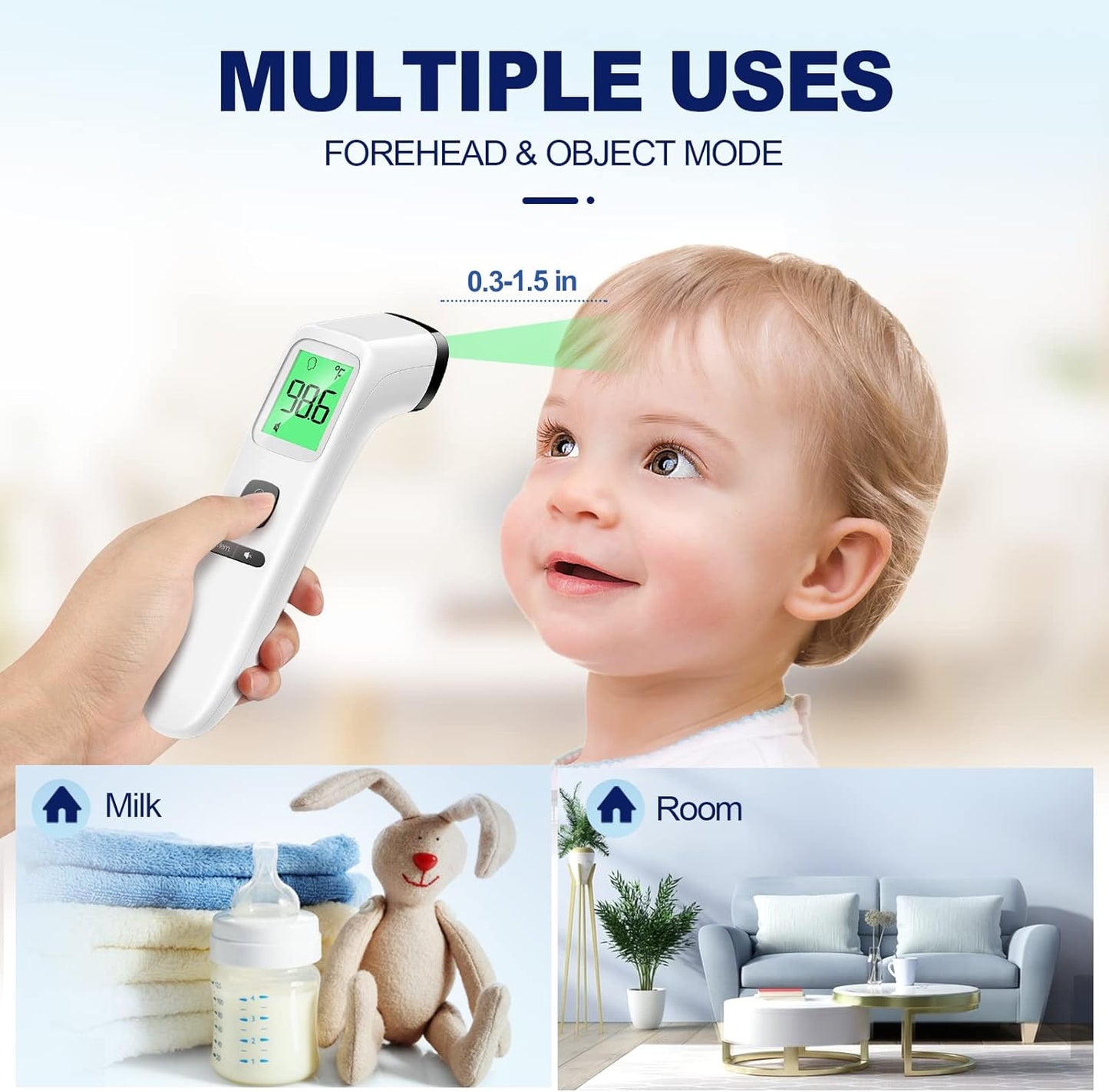 No-Touch Thermometer for Adults and Kids, Digital Accurate Baby Thermometer with Fever Alarm, 1 Second Fast Result, Easy to use, 2 in 1 Mode