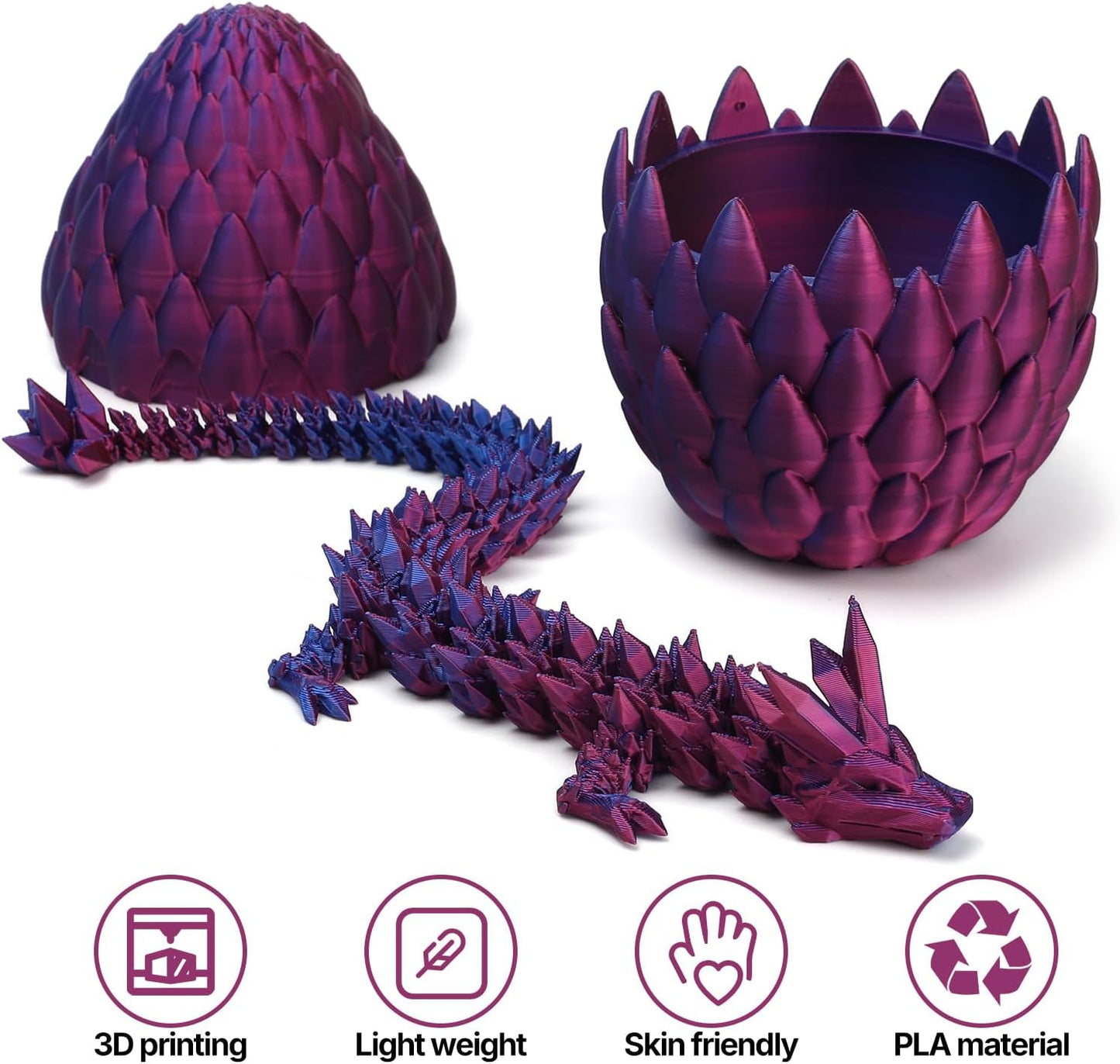 3D Printed Dragon Toy 12" Crystal Dragon Fidget Executive Desk Dragon Egg