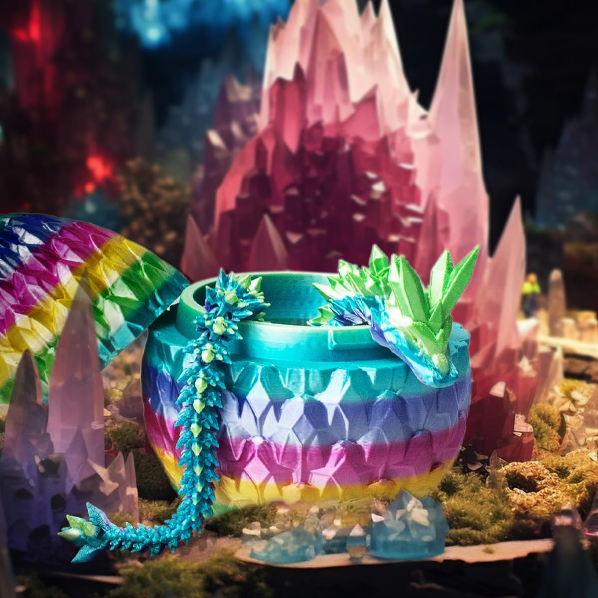 3D Printed Dragon Egg, Beautiful Flexible Joints Executive Desk Toys, Gifts for Adults and Kids (Rainbow)