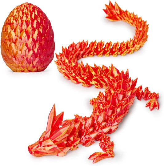 3D Prited Dragon,3D Printed Dragon in Egg, Home Office Decor Executive Desk Toys， Fidget Toys for Adults and Kids (Silk Red)