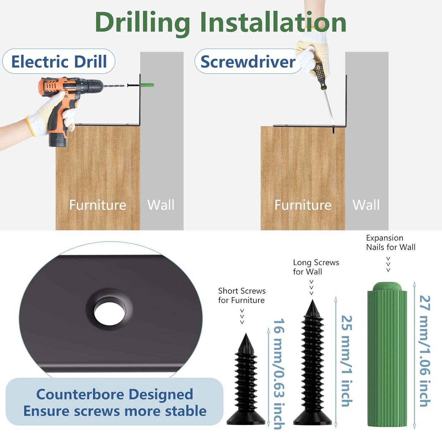 4 Pcs Furniture Anchors, OEH Furniture Anchors for Baby Proofing, No Drilling Furniture Wall Anchor Earthquake Straps, Anti Tip Furniture Straps for Baby Cabinet Dresser to Prevent Falling, Large