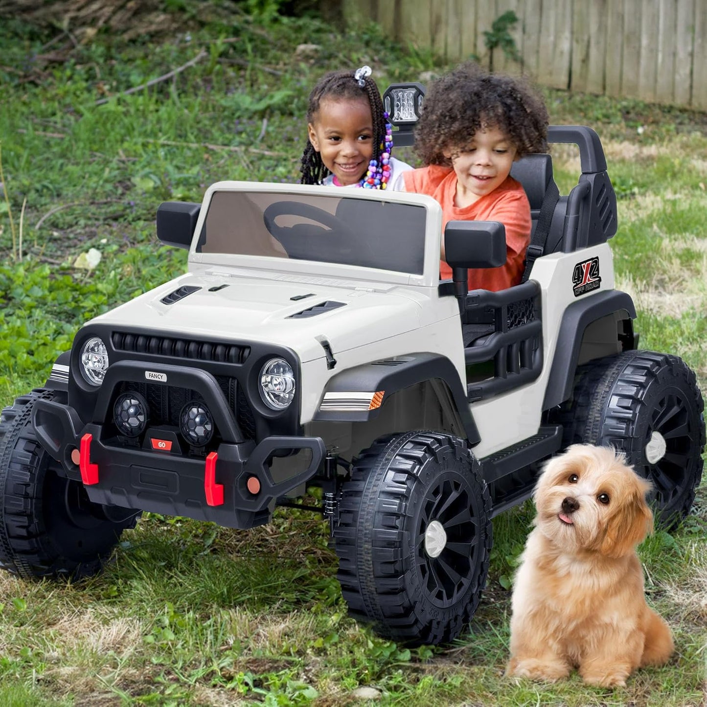 2 Seater Ride on Car Truck, 12V Kids Electric Ride on Toy for Big Kids Age 3-8 w/Remote Control- White