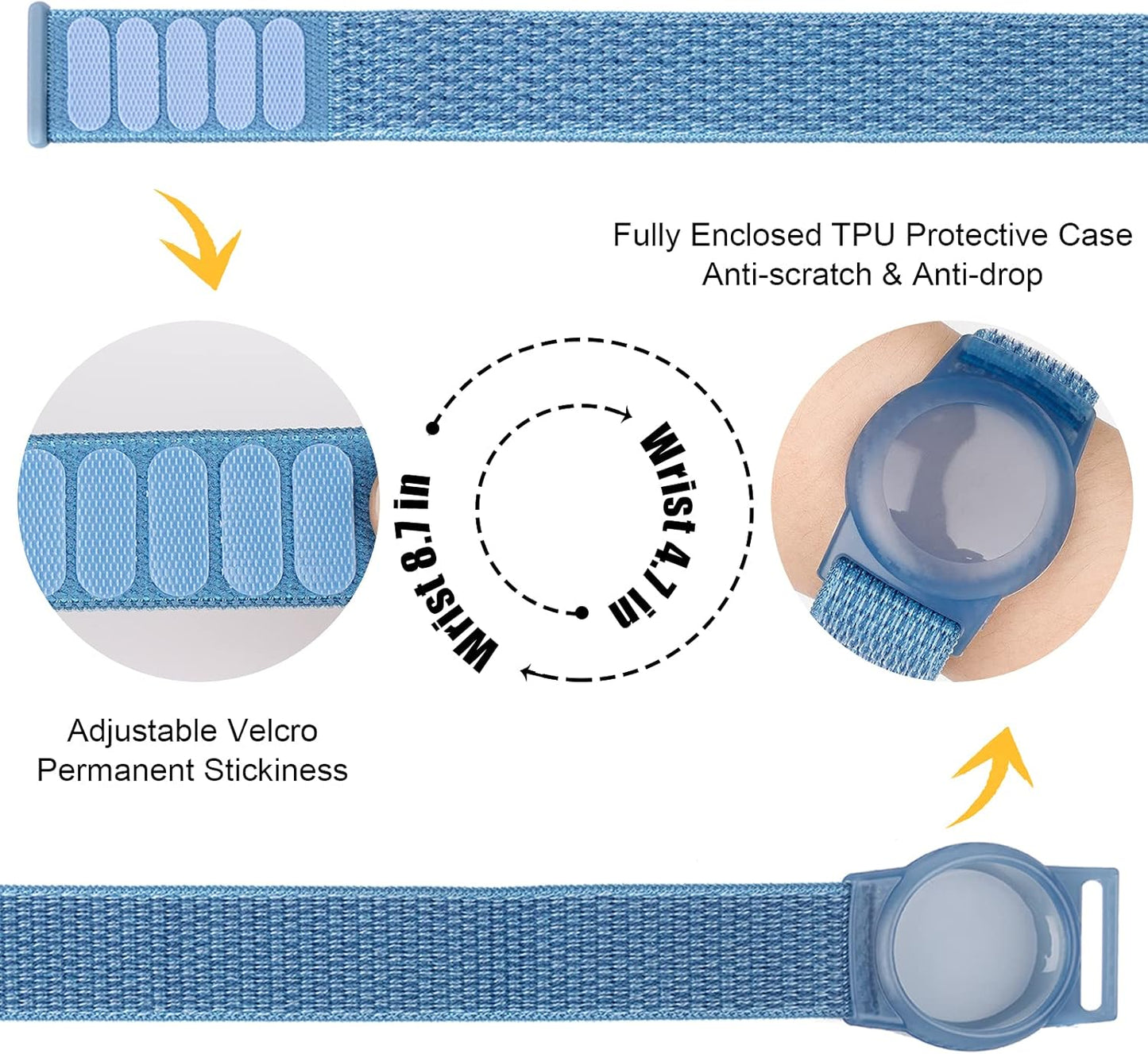 AirTag Bracelet for Kids, Apple Air Tag Protective Cover with Nylon Wristband, Anti Lost GPS Trackers Case Cover Elastic Watch Band for Toddlers Girls Boys Elders (Blue)