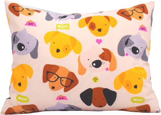 13x18 Toddler Pillowcase Cotton - Kids Pillowcase Puppies, Pillow Cases for Travel Pillows, Toddler Pillow Protector - Puppies with Glasses