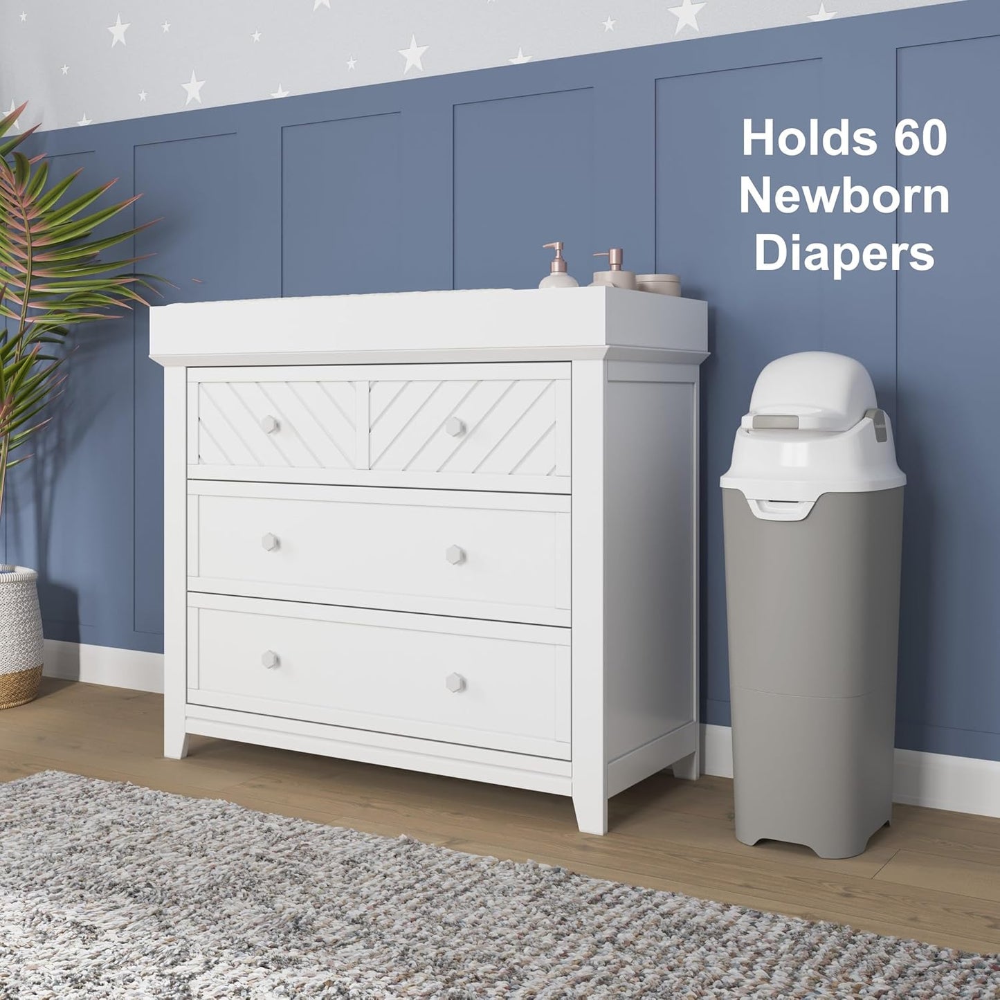 Foundations Tall Diaper Pail with Airtight Lid - Durable & Odorless Diaper Disposal, Large Capacity, Holds up to 60 Newborn Diapers, Refill with Any Bags - Pink