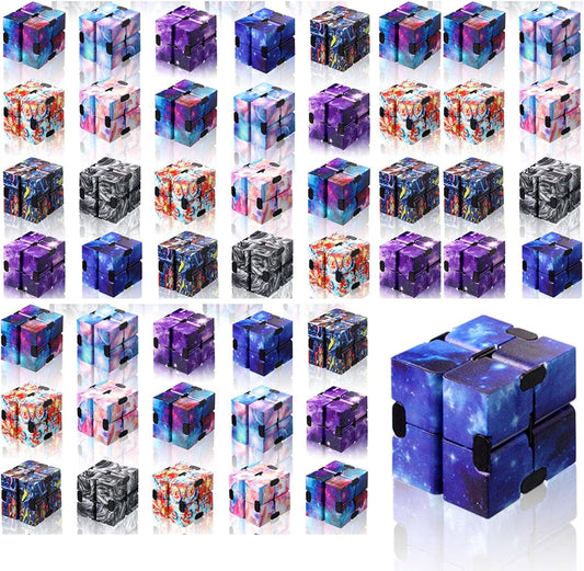 48 Pcs Cube Sensory Toy Handheld Infinite Cube Flipping Hand Cube Desk Gift Portable Blocks for Teen Adult Anxiety Stress Relief Valentine's Day(Starry Sky Style)
