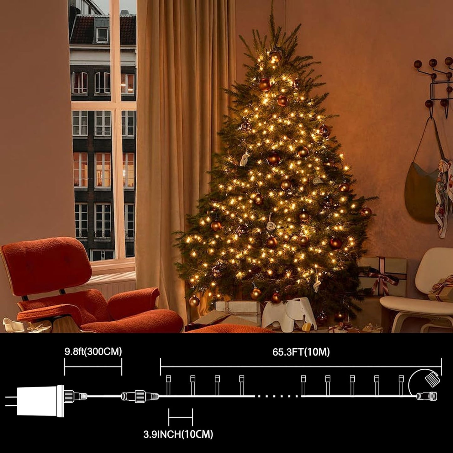 33ft Christmas Decorative Mini Lights, 100 LED Green Wire Fairy Starry String Lights Plug in, 11 Lighting Modes, for Indoor Outdoor Xmas Tree Wedding Party Decoration (Warm White)