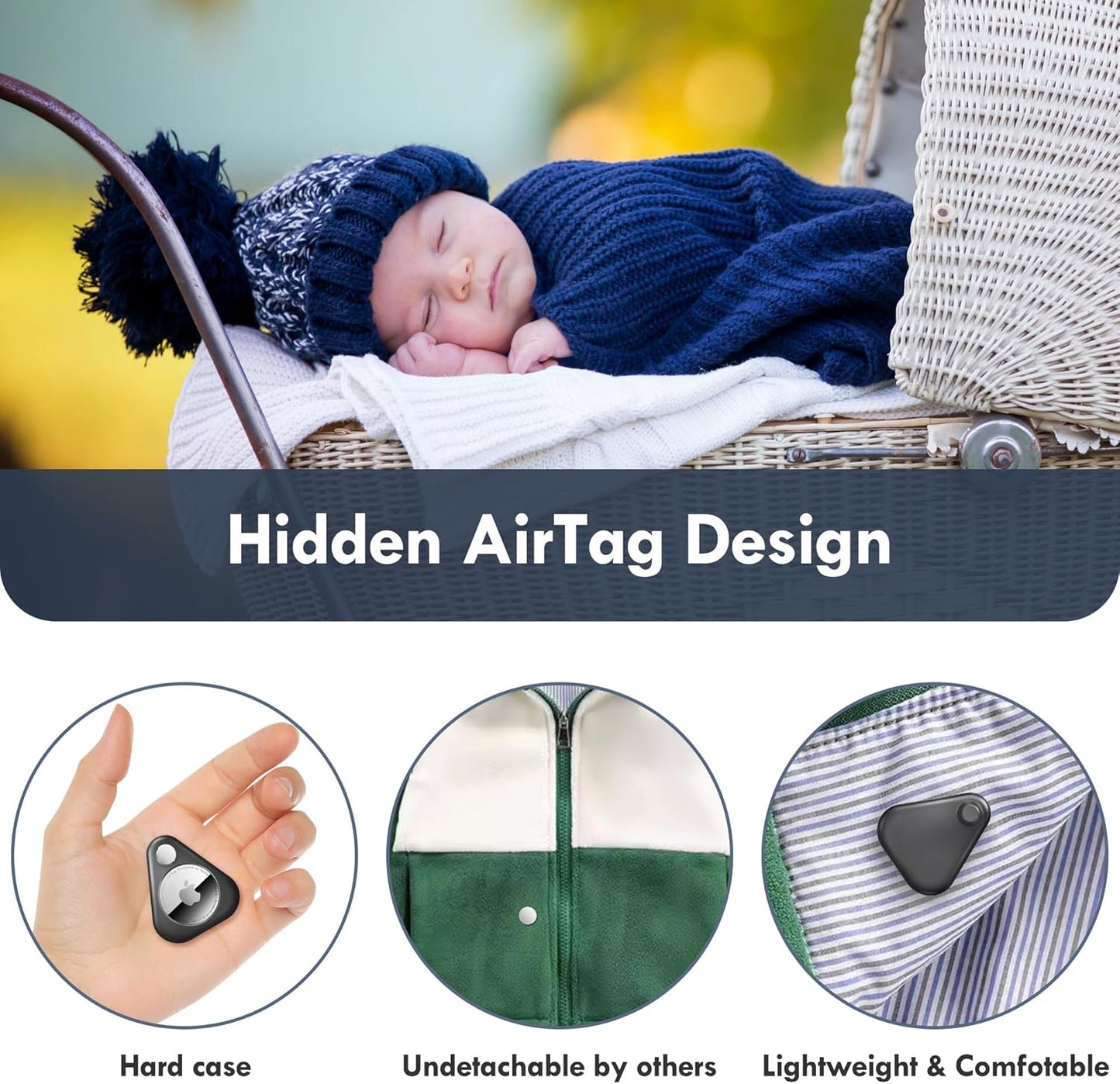 Airtag Holder for Kids Hidden 4 Pack Upgraded GPS Tracker Case, Anti-Removal Airtag Hard Case with Safety Pins, Avoid Airtag Loss, Suitable for Children, Elderly, Pets, Backpack, Luggage