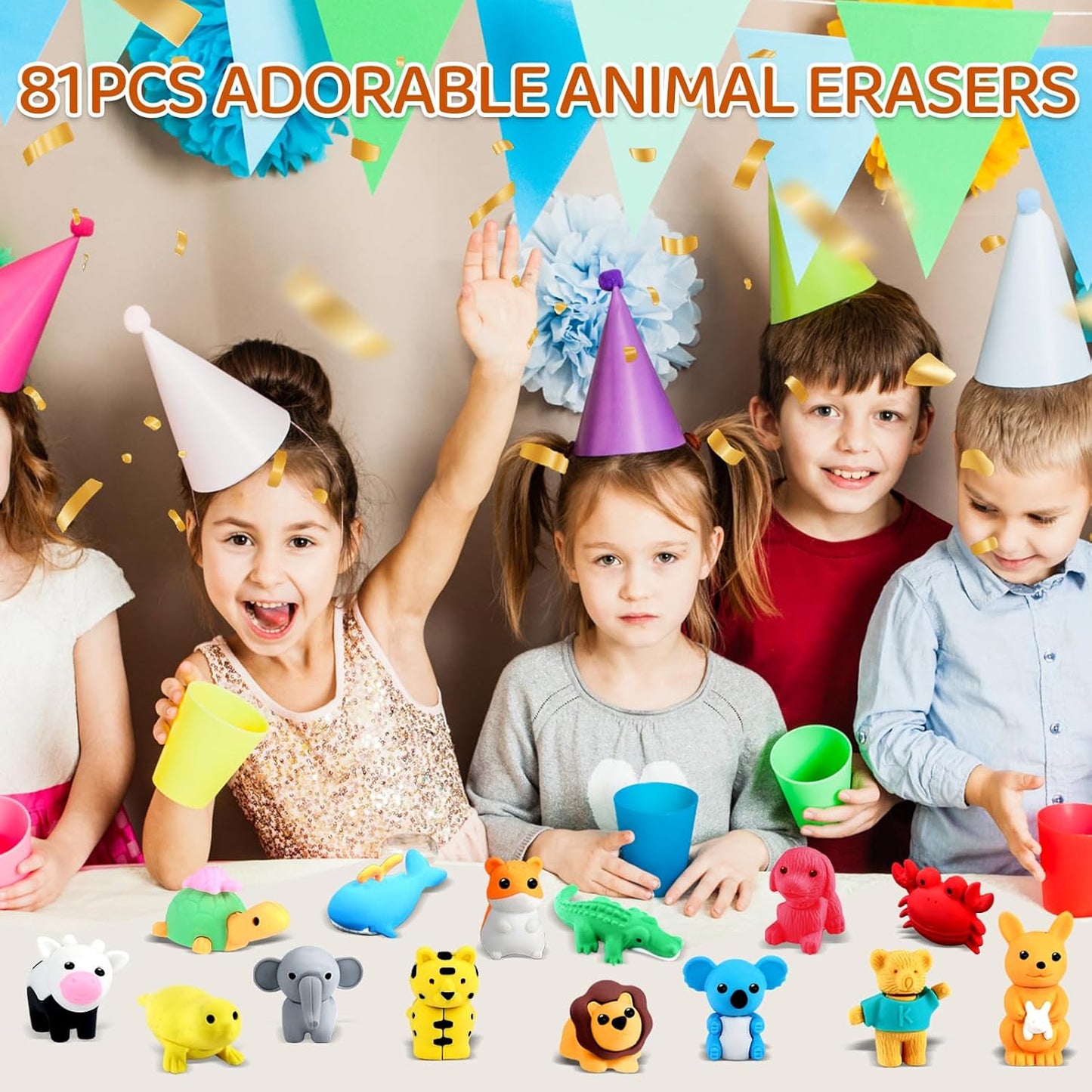 81Pcs Animal Erasers Desk Pets for Kids Animal Pencil Erasers Bulk Puzzle Eraser Toys Gifts for Classroom Prizes,Game Reward,Treasure Box,Easter Egg Fillers,Goodie Bag Stuffers,Party Favors