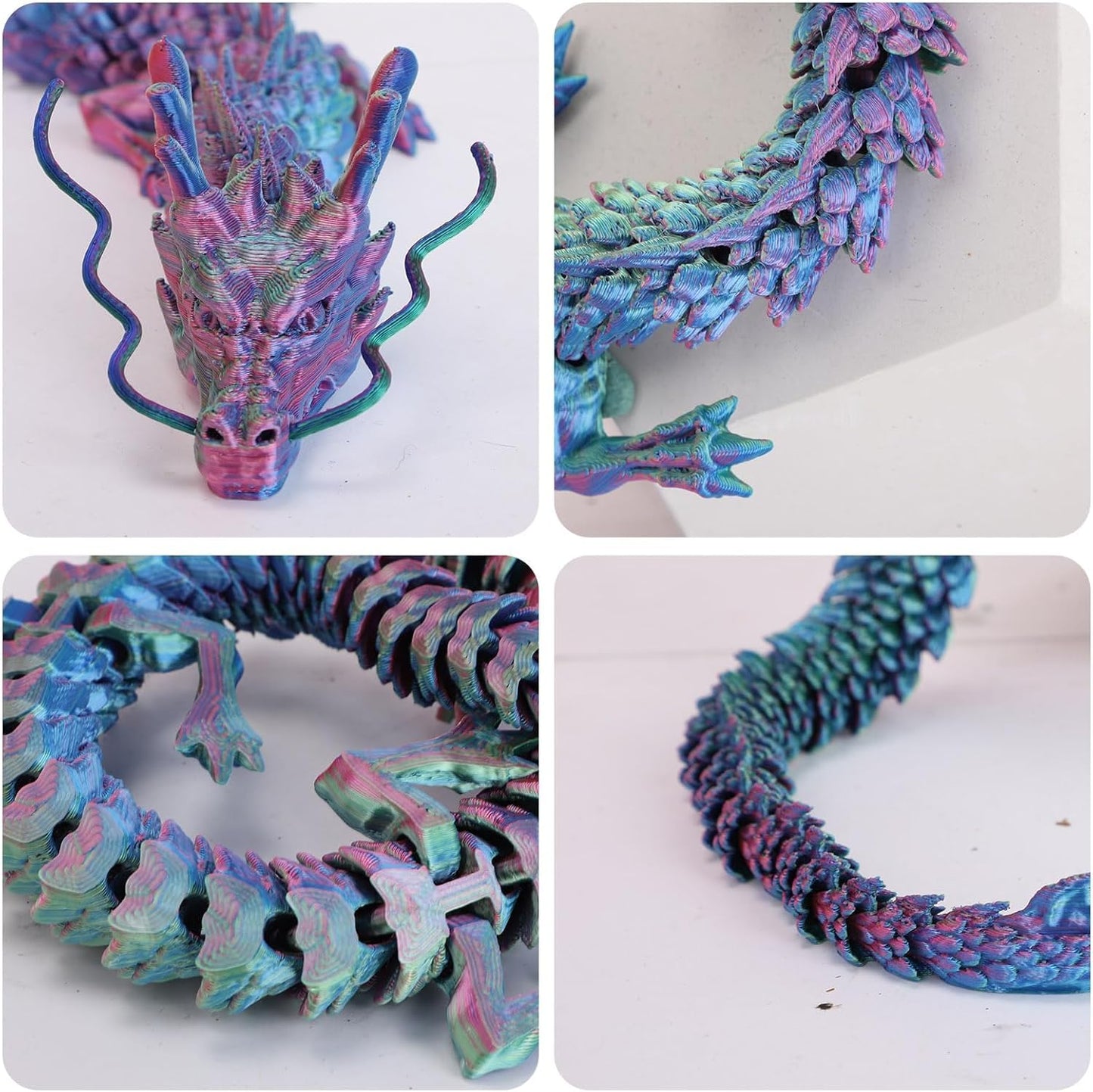 3D Printed Dragon, 17.7 Inch Articulated Dragon, Crystal Dragon, Dragon Fidget Toy, Home Office Decor Executive Desk Toys (RDBU)