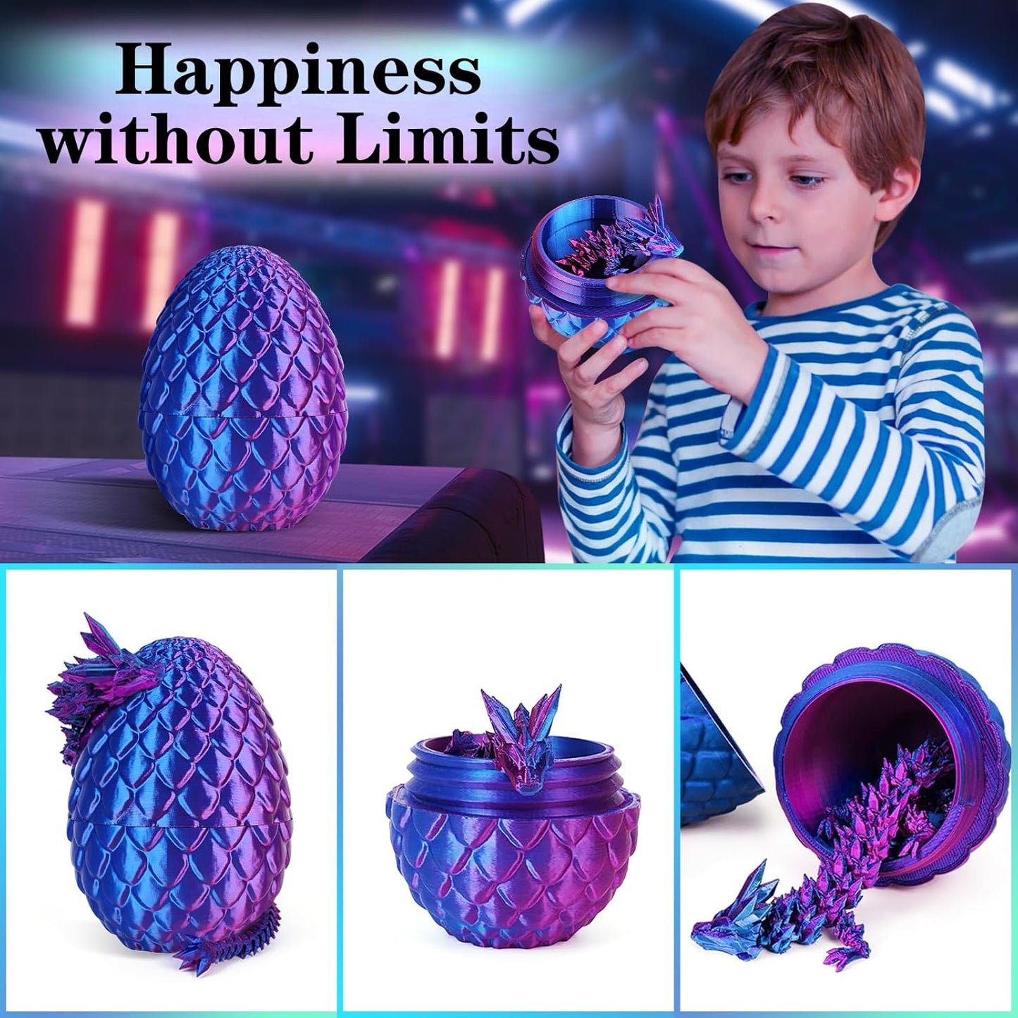 3D Printed Dragon Egg Toys, Easter Egg Crystal Dinosaur Eggs Fidget Toys with Movable Joints for Kids Adults Gifts