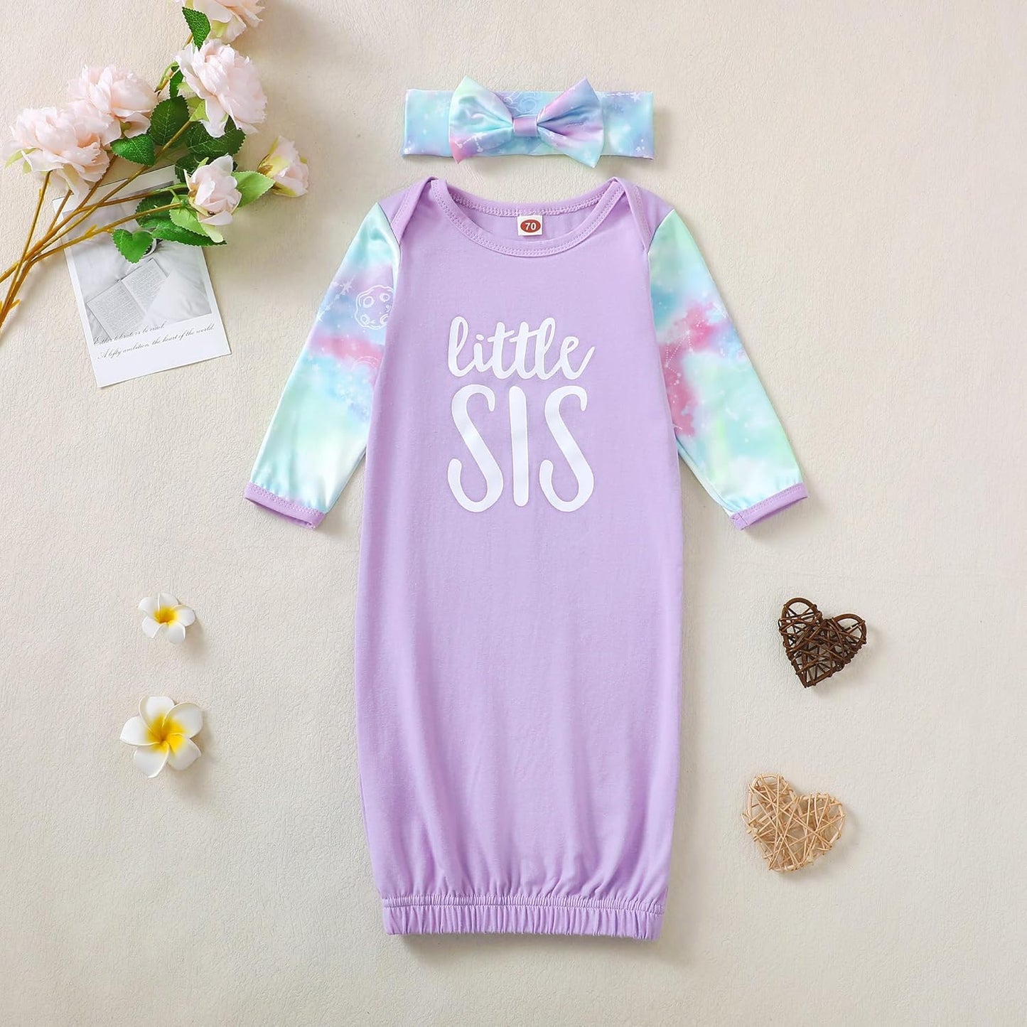 AMAWMW Newborn Baby Girl Little Sister Sleeper Gown Stripe Long Sleeve Nightgown Pajamas Gifts Stuff Essential Outfit