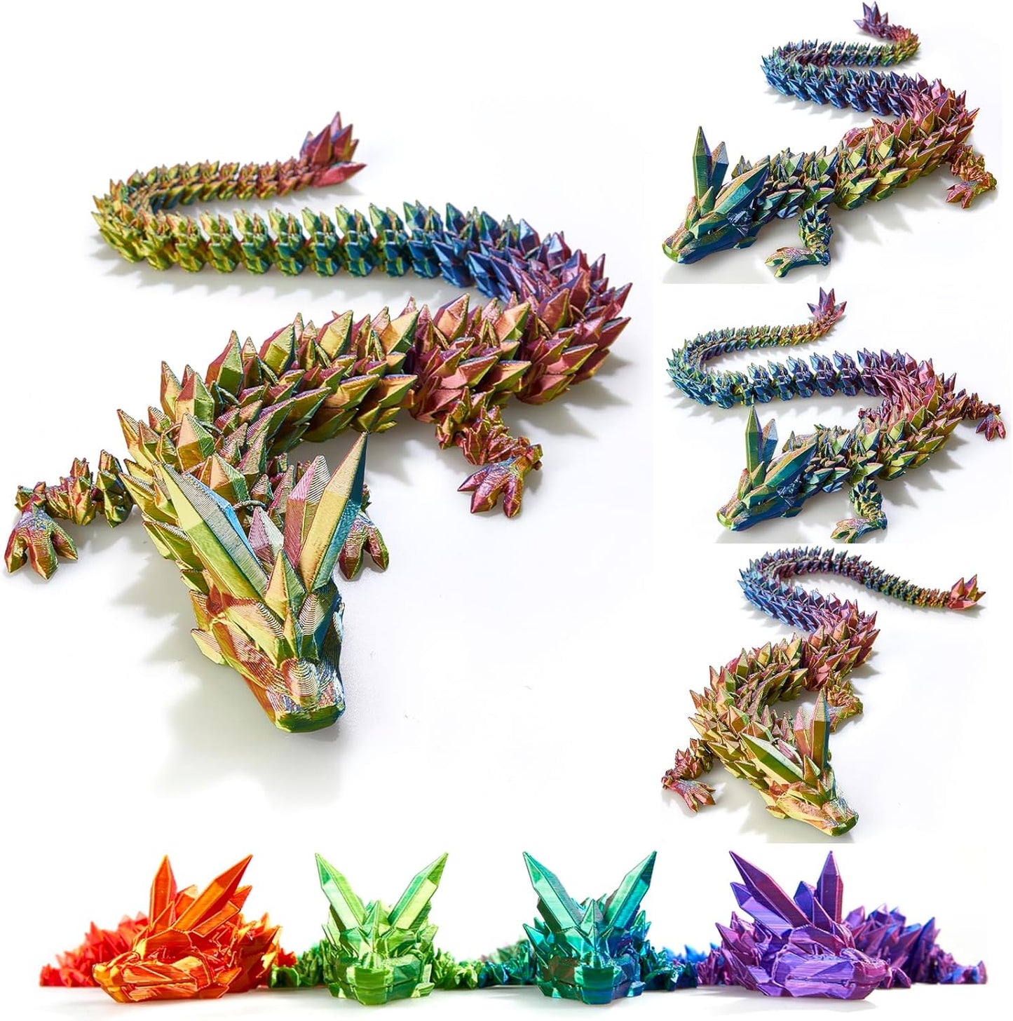 3D Printed Dragon, 30 Inch Crystal Dragon, Bigger Fidget Toys Adults, 3D Printed Articulated Dragon for Home Office Car Desk Decor Toys, Dragon Eggs Gift Given on Birthday (Red Yellow Blue)