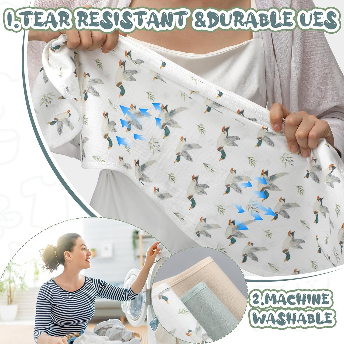 3 Pcs Changing Pad Liners Fits in Peanut Shape Changing Pad Waterproof Diaper Mats Organic Cotton Peanut Mats are Warm on a Baby's Back, Washable Reusable (Mallard Duck,Flaxen)